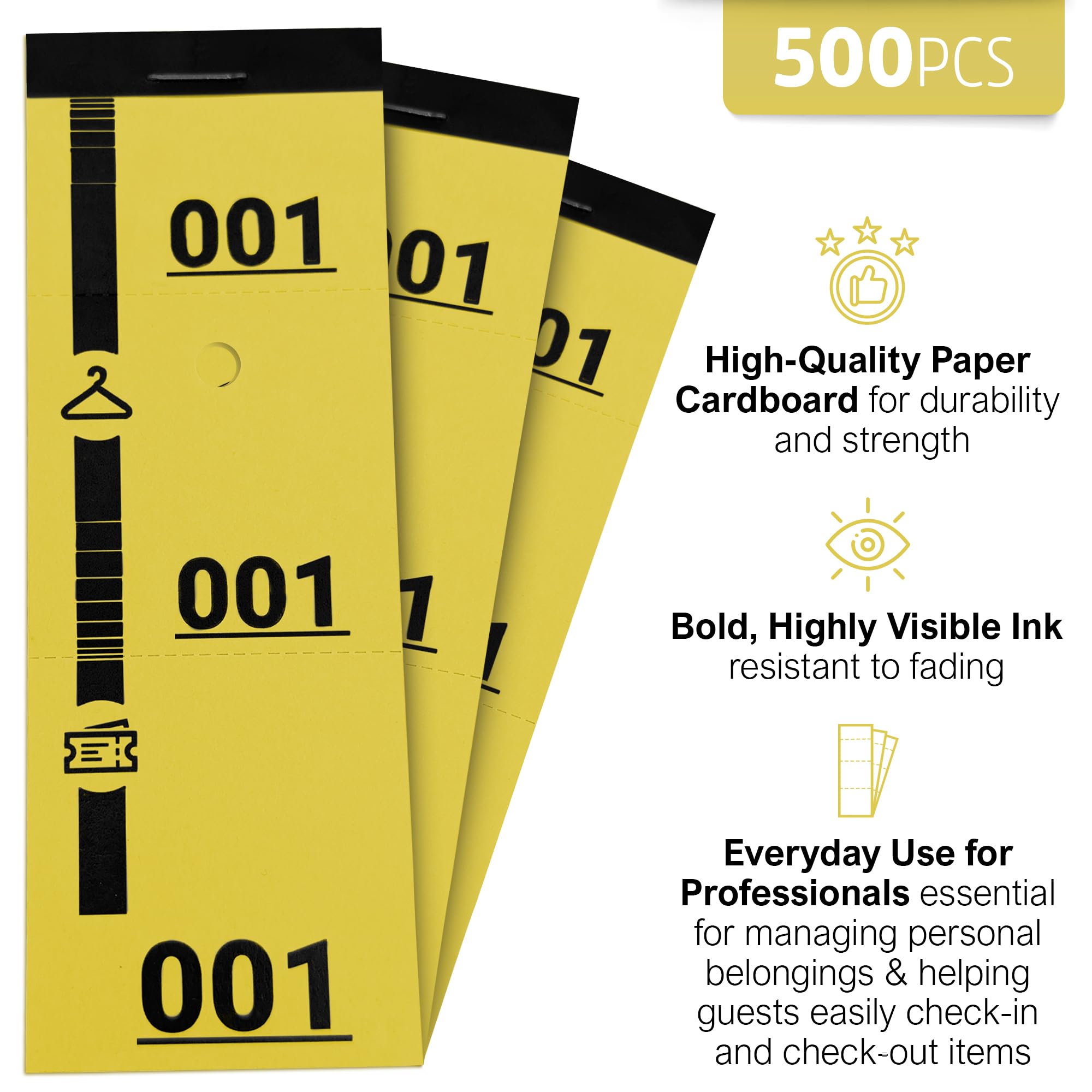 500 Yellow Cloakroom Tickets, Numbered from 1 to 500, Perforated and Detachable in Three Parts, Ideal for Reception Gala - Image 3