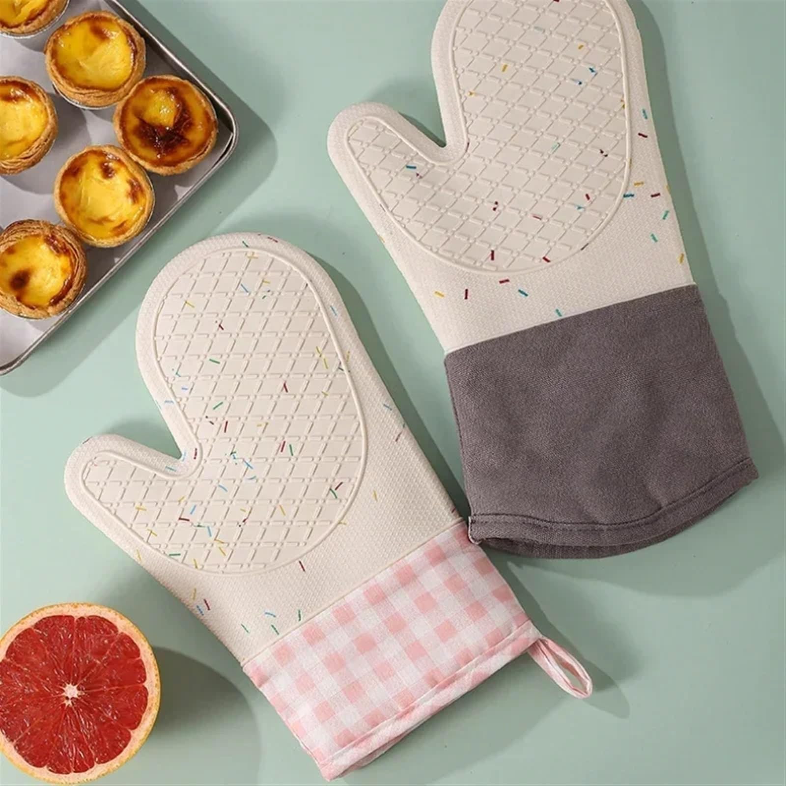 MRKU Guantes para Hornear, Guantes de Cocina, Guantes de Silicona Gruesos, Resistentes al Calor, con Aislamiento, con Dedos, para Olla Caliente, para Barbacoa, Cocina.