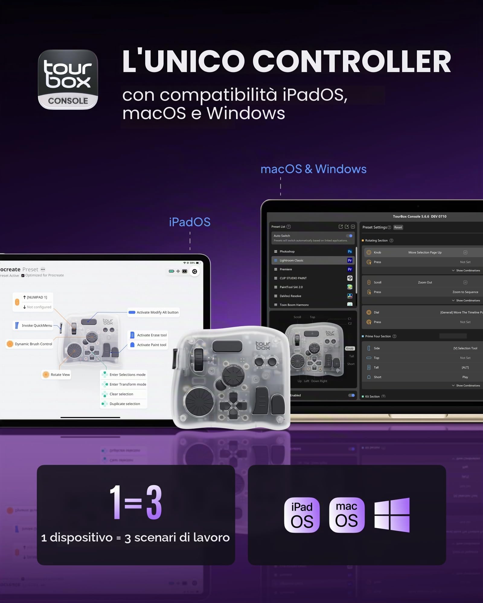 TourBox Elite Plus - iPad Disegno, Controller Bluetooth per Montaggio Video Fotografico, Console Creativa iPad/Mac/Windows, Tastiera Programmabile per Procreate, Lightroom, Photoshop, DaVinci -Bundle