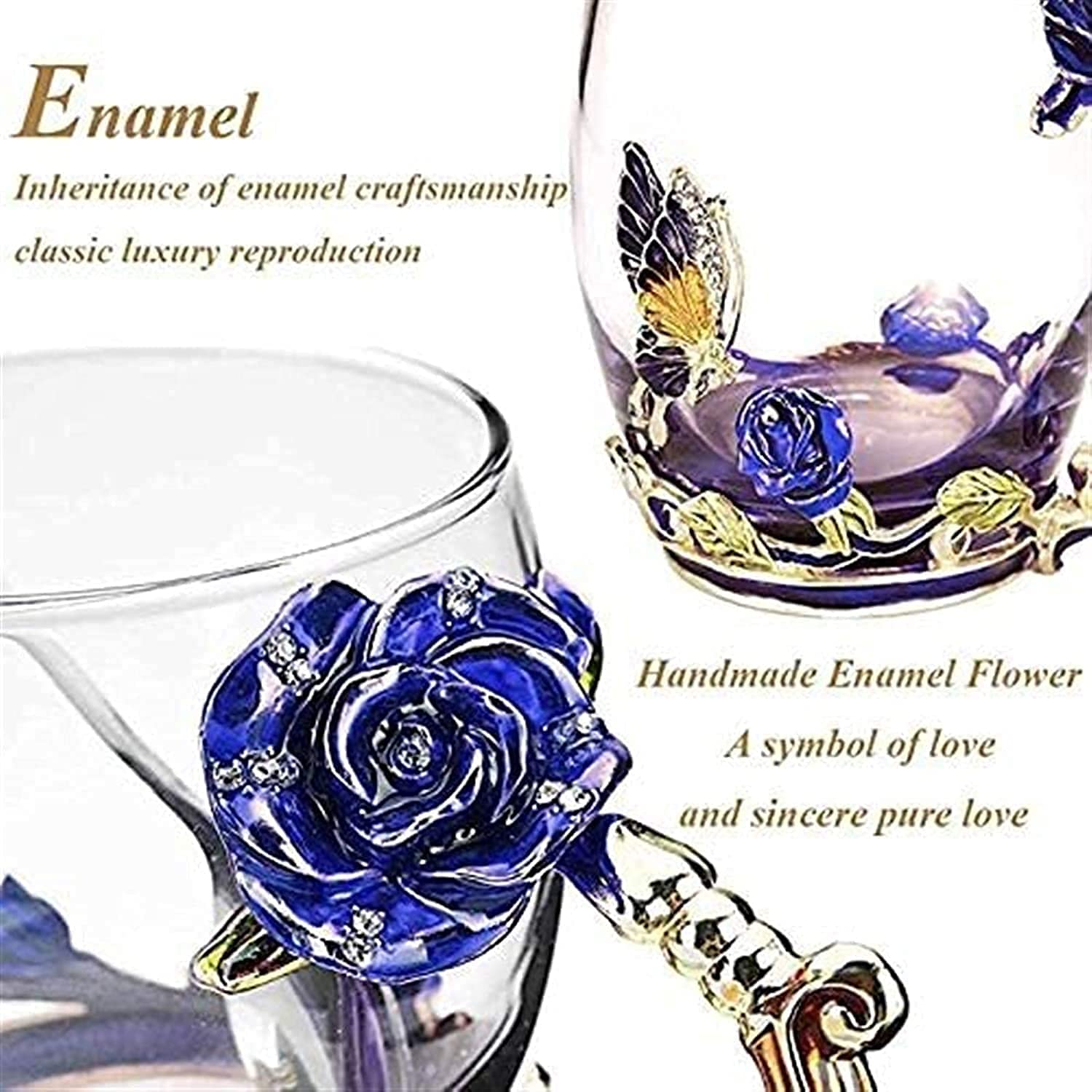 Teetassen, Emaillierte Blumen-Teeglastasse, Kaffeetasse, Glastasse, Damentasse, Blumen-Teetasse, tragbare Wassertasse for Damen, Emaille-Sonnenblumen-Glas-Teetasse, Kristallglas-Löffel-Set