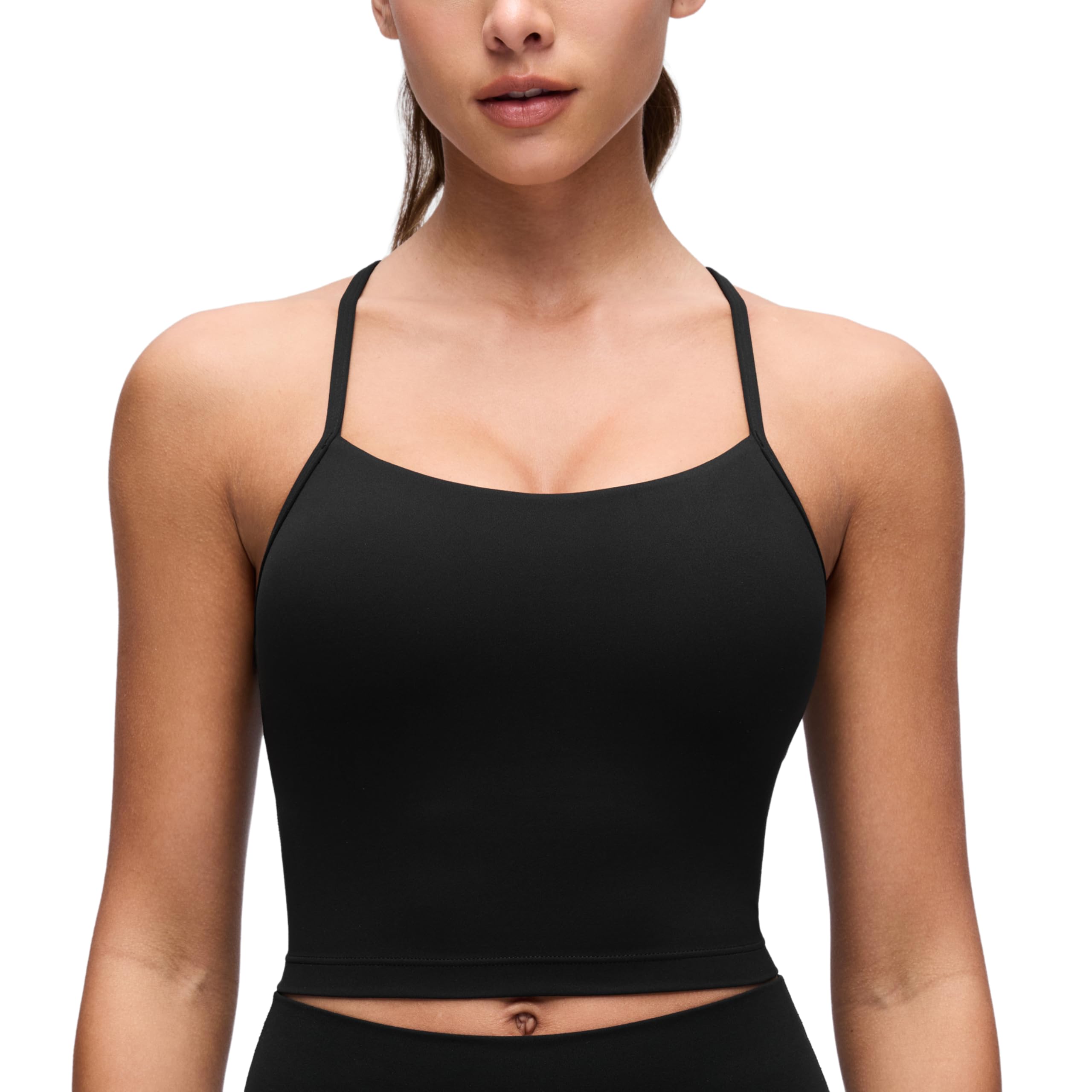 Butterluxe Y Back Crop Tank Tops for Women - Spaghetti Straps Racerback Padded Yoga Workout Longline Sports Bras