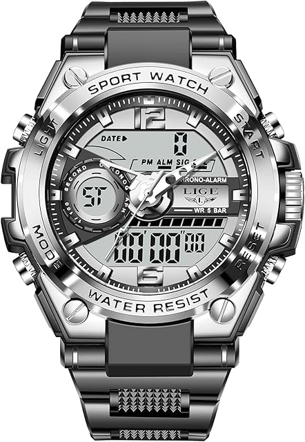 FEELNEVER Men's Digital Analog Watch with Alarm Timer, Military Watches LED Back Light Large Screen 50 ATM Waterproof Sports Tactical Watch for Men