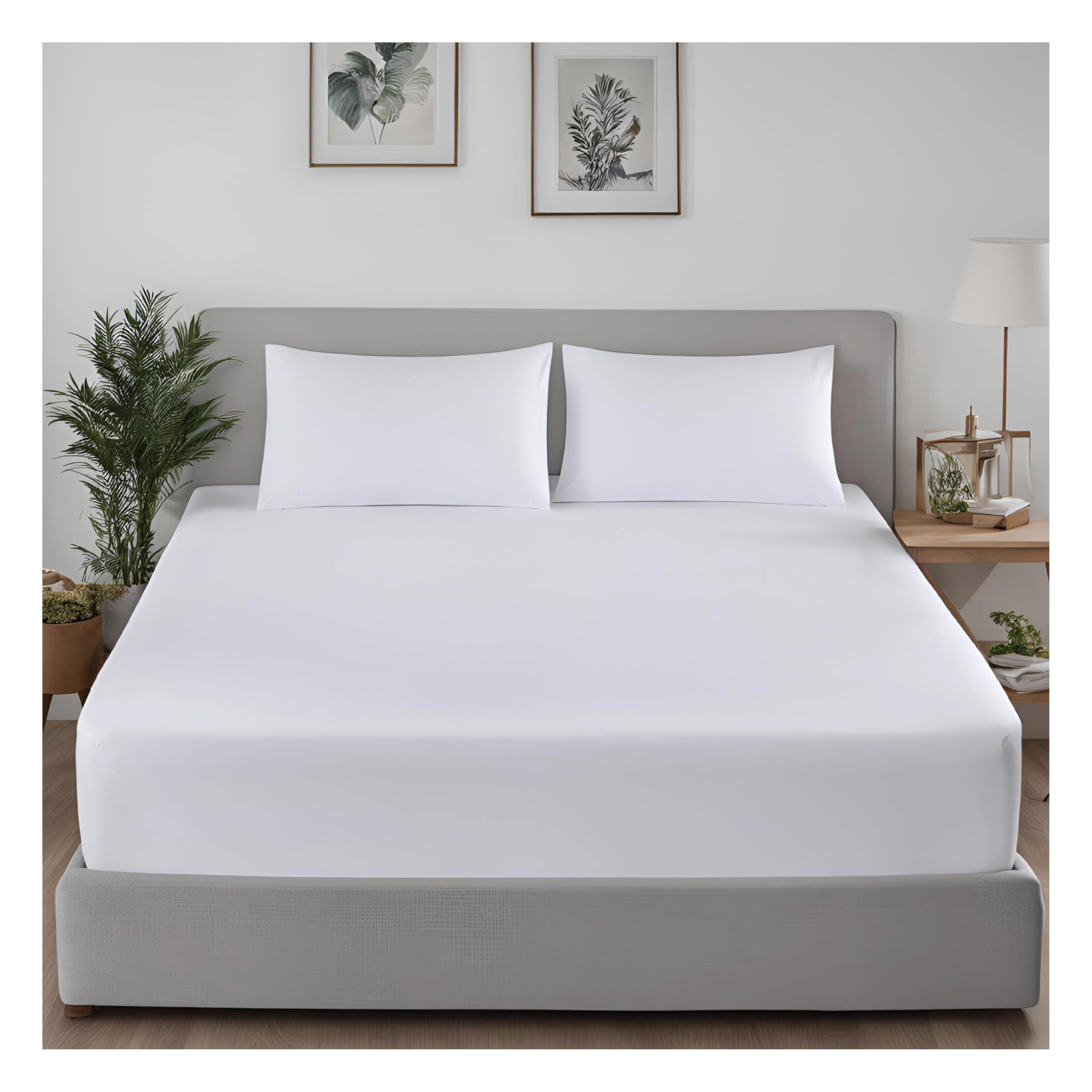 J.Din Super King Fitted Sheet White Bottom Bed Sheets Soft Brushed Microfiber 30cm Deep Corner Shrinkage and Fade Resistant Easy Care 183 x 200cm