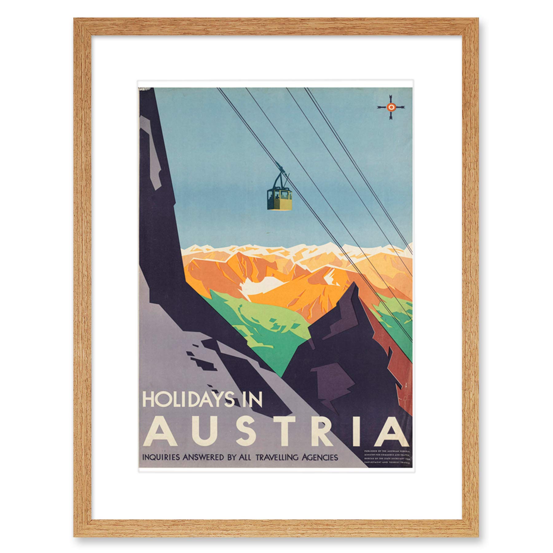 Wee Blue Coo Austria Travel Ski Lift Alpine Artwork Framed Wall Art Print 9X7 Inch