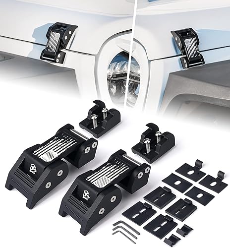 Miniatura 44 de Xprite Pestillos de aluminio morado para capó con bandera de Estados Unidos, kit de pestillos ajustables para capó compatible con Jeep Wrangler JK