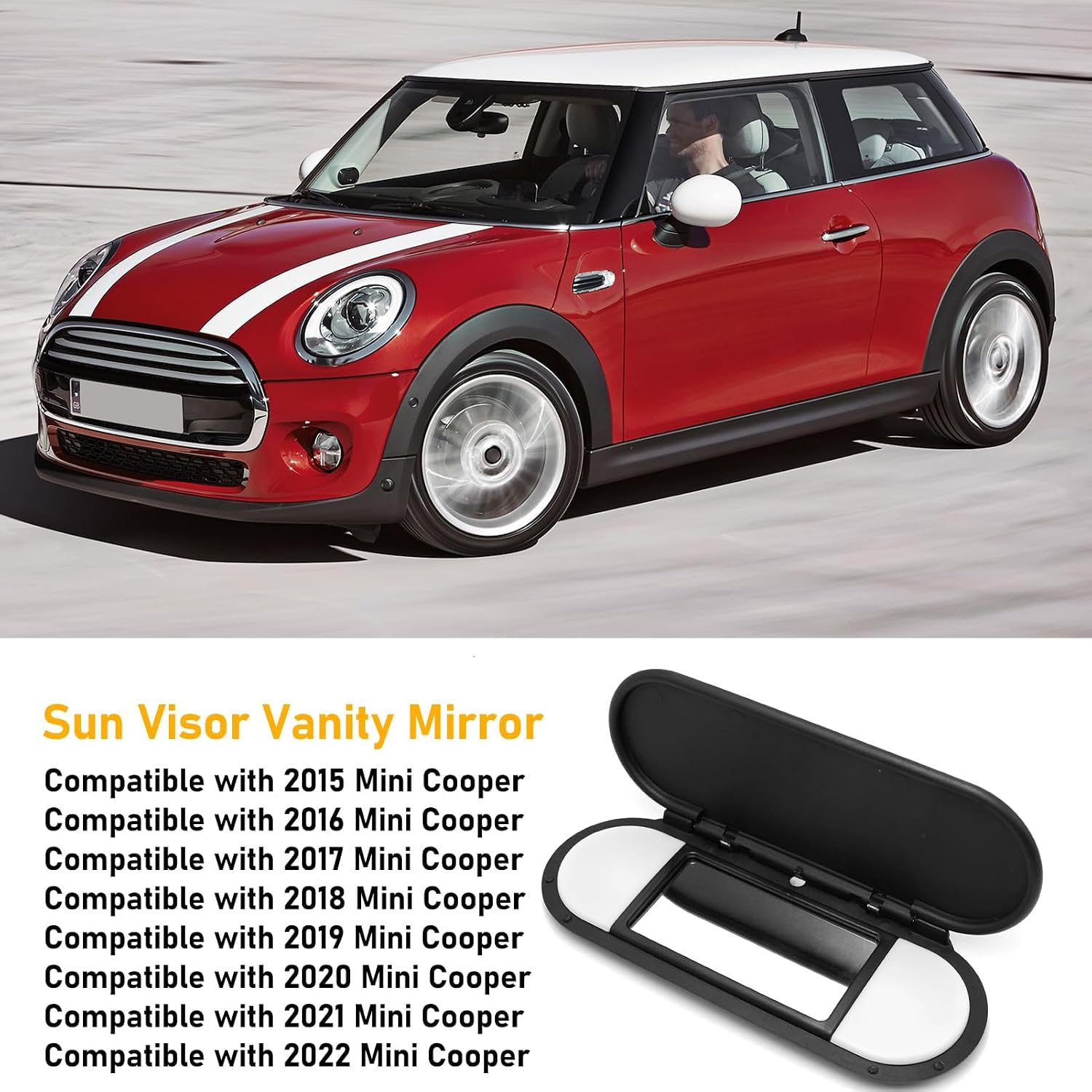 Sun Visor Vanity Mirror Cover Compatible with Mini Cooper & Cooper S Clubman Hatchback Countryman F55 F56 F60 2015-2022,1PC Sun Visor Vanity Mirror Replacement for Left/Right Side,Black