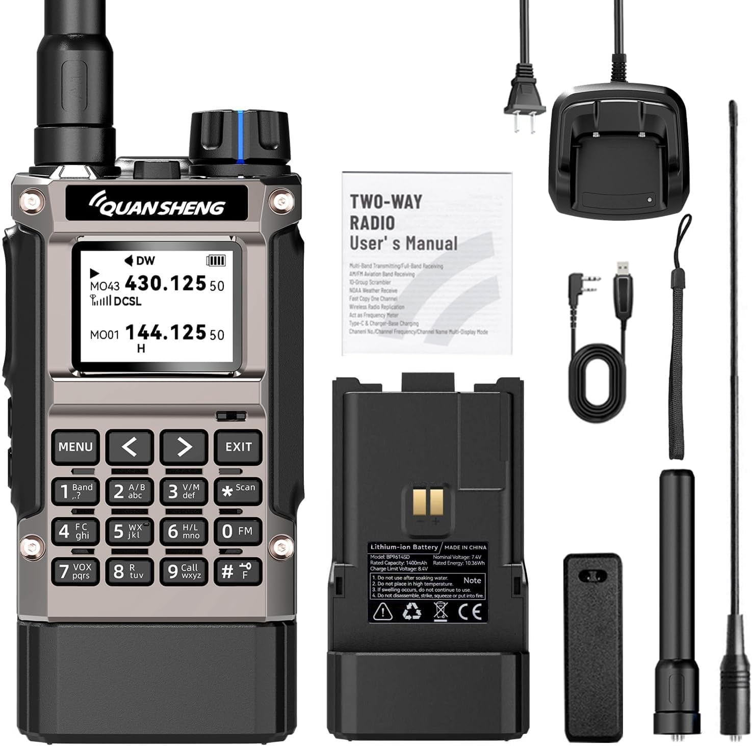 QUANSHENG Breitbandradio UV-K1 (8) Walkie Talkie Handheld Ham Radio, 2500mAh, Akku mit hoher Kapazität, 50-600MHz, Full Band Empfänger, Air Band, One Key Frequency Match, Wireless Copy, NOAA
