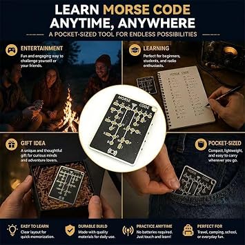 Morse Code Trainer Card -Interactive LED Audio Telegraph Practice Tool Real-Time Feedback Record Playback Portable PCB