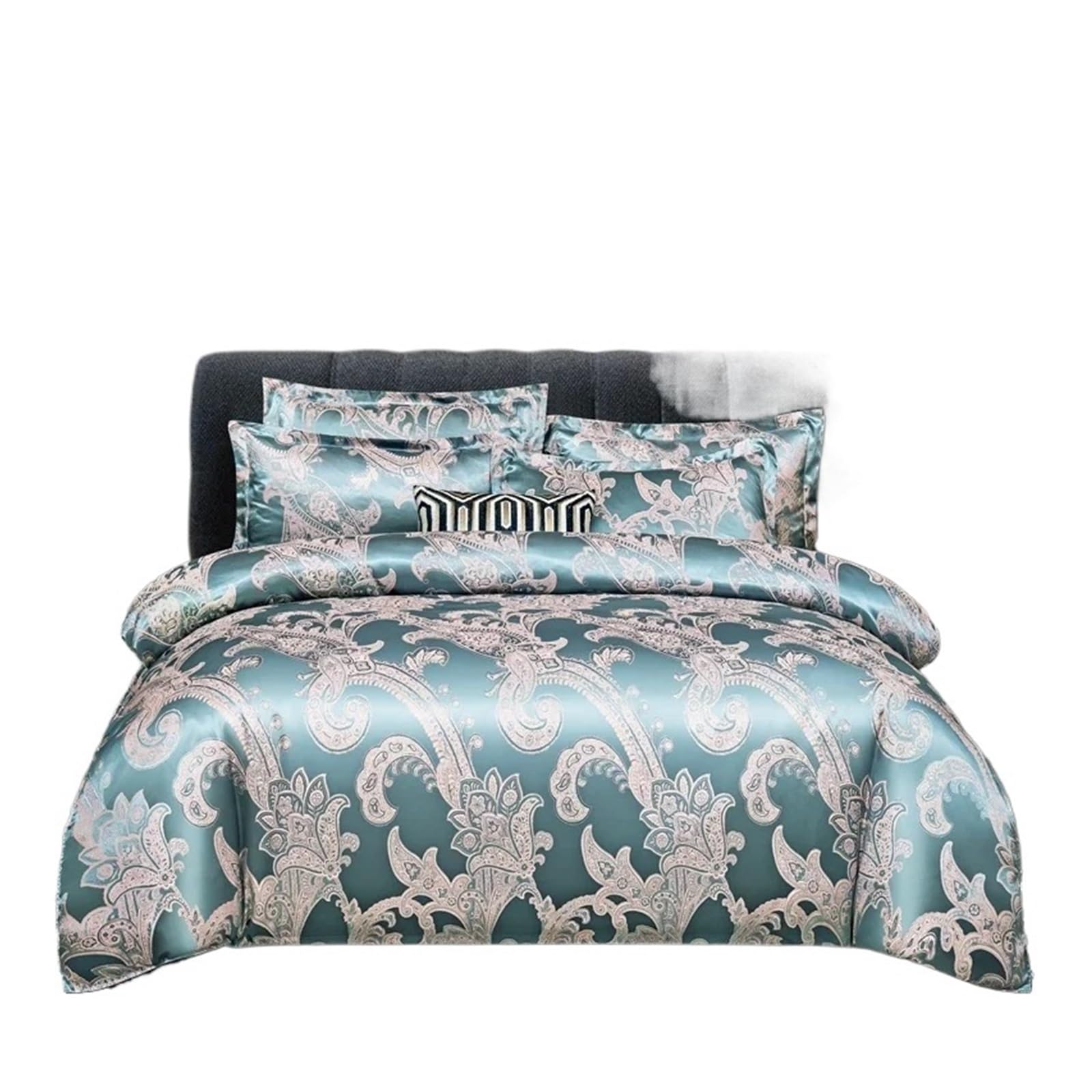 LuoAXINN Satin Bedding Set Jacquard King Size Bedding Set Luxury European Wedding Sets Queen American Satin Double Duvet Cover 220x240(Color4,SET_BED 1.8M 4PCS)