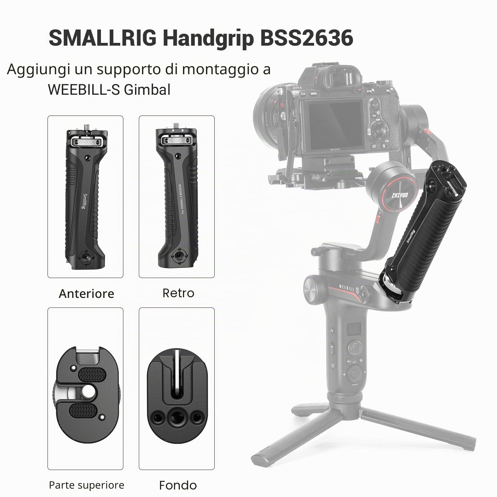 (Nuova Versione) SMALLRIG Handle Impugnatura per Zhiyun-Tech WEEBILL-S con Attacco per Cold Shoe, Diversi Fori Filettati - 2636C