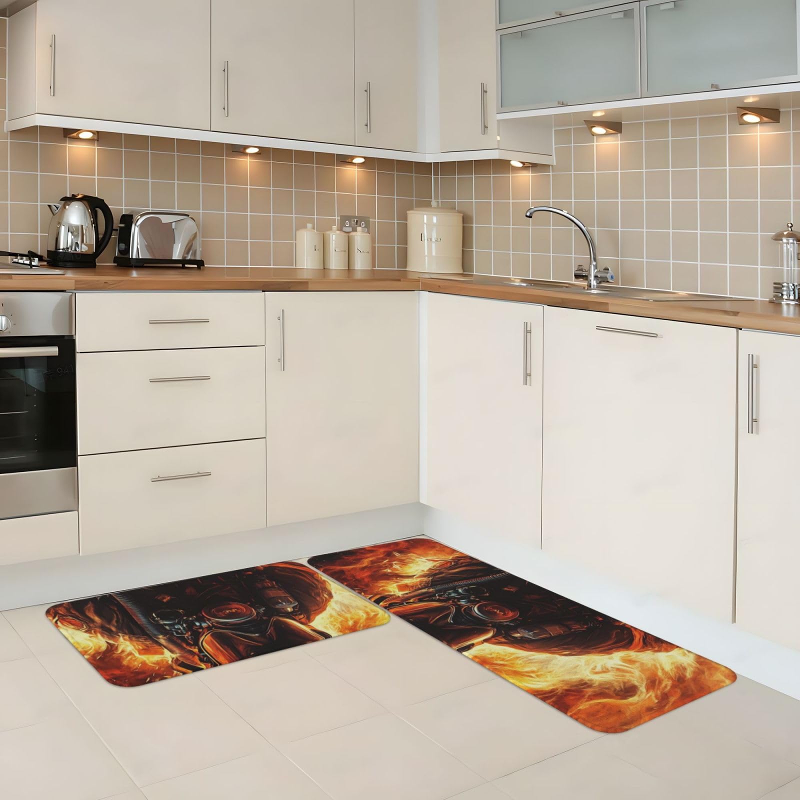 Tapete de cocina antideslizante y antifatiga de perfil bajo con superficie impermeable