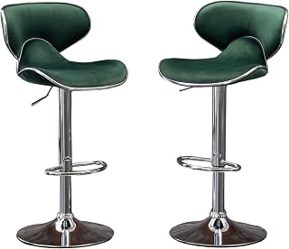 Roundhill Furniture Masaccio Velvet Upholstered Adjustable Swivel Barstool, Set of 2, Green
