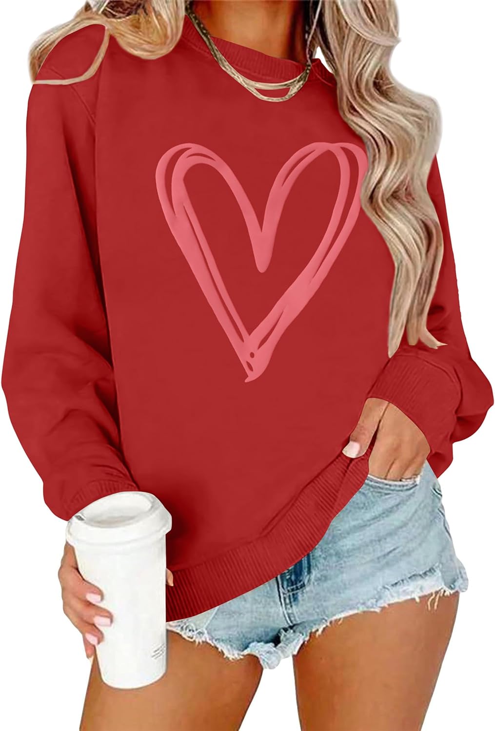 LAZYCHILD Valentines Day Sweatshirt Women: Heart Graphic Shirt Valentine Gifts Long Sleeve Top