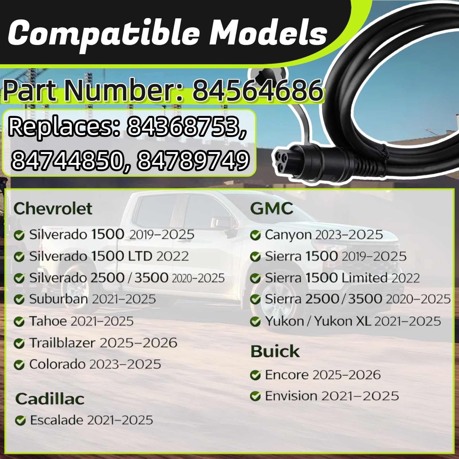 84564686 - Cable de extensión para calentador de refrigerante de bloque de motor para Chevrolet Silverado 1500/LD/LTD 2020-2024 y Silverado 2500/3500 HD Duramax Trucks para GMC Sierra Yukon Buick