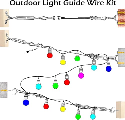 Miniatura 2 de Kit de cadena de luces para colgar 165 pies, kit de cable de acero inoxidable 304, capacidad de 480 libras, tensores ajustables y accesorios