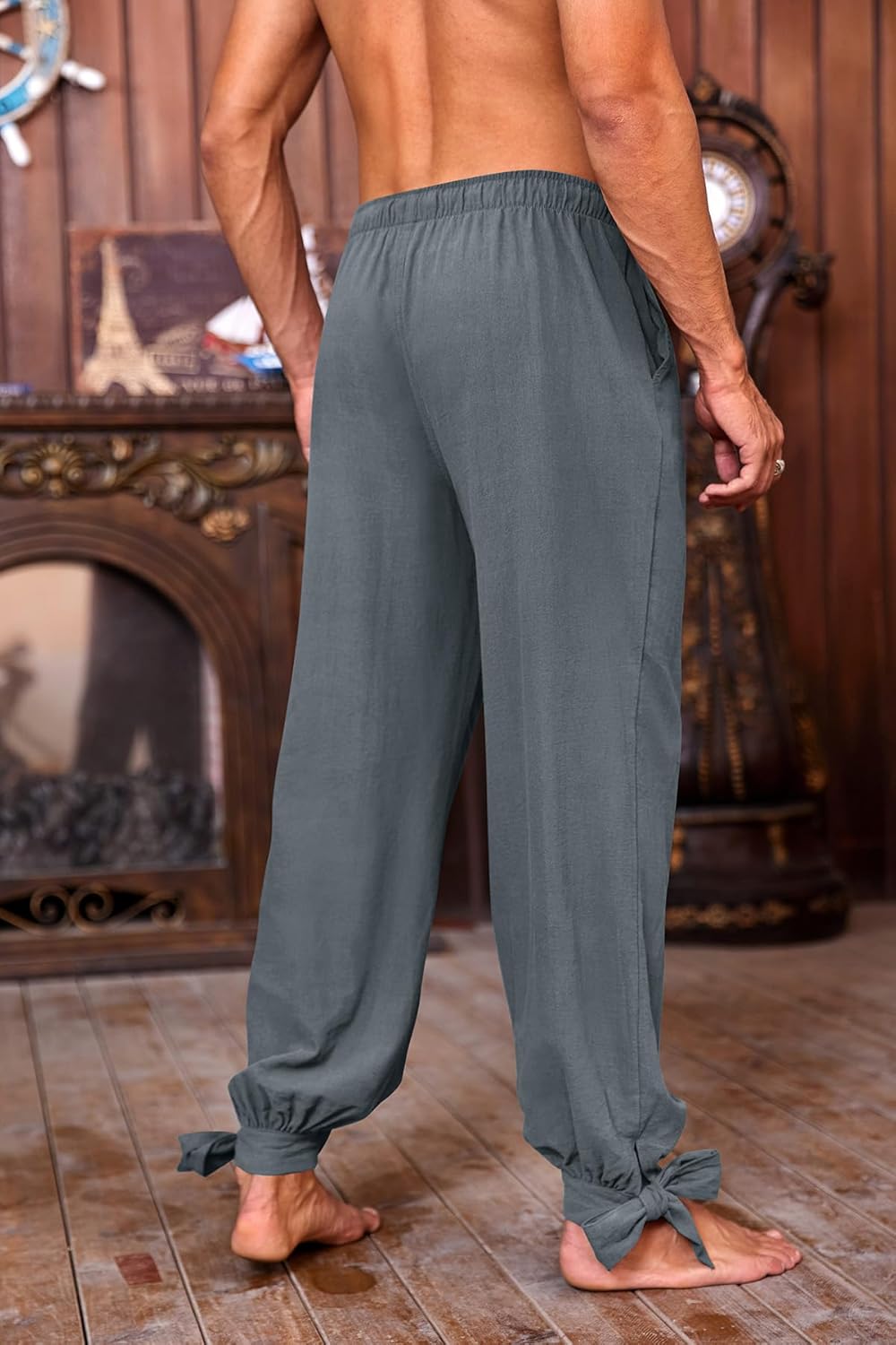 Mens Pirate Linen Pants Medieval Viking Navigator Costume Trousers Renaissance Lace Up Cosplay Pants - Image 2