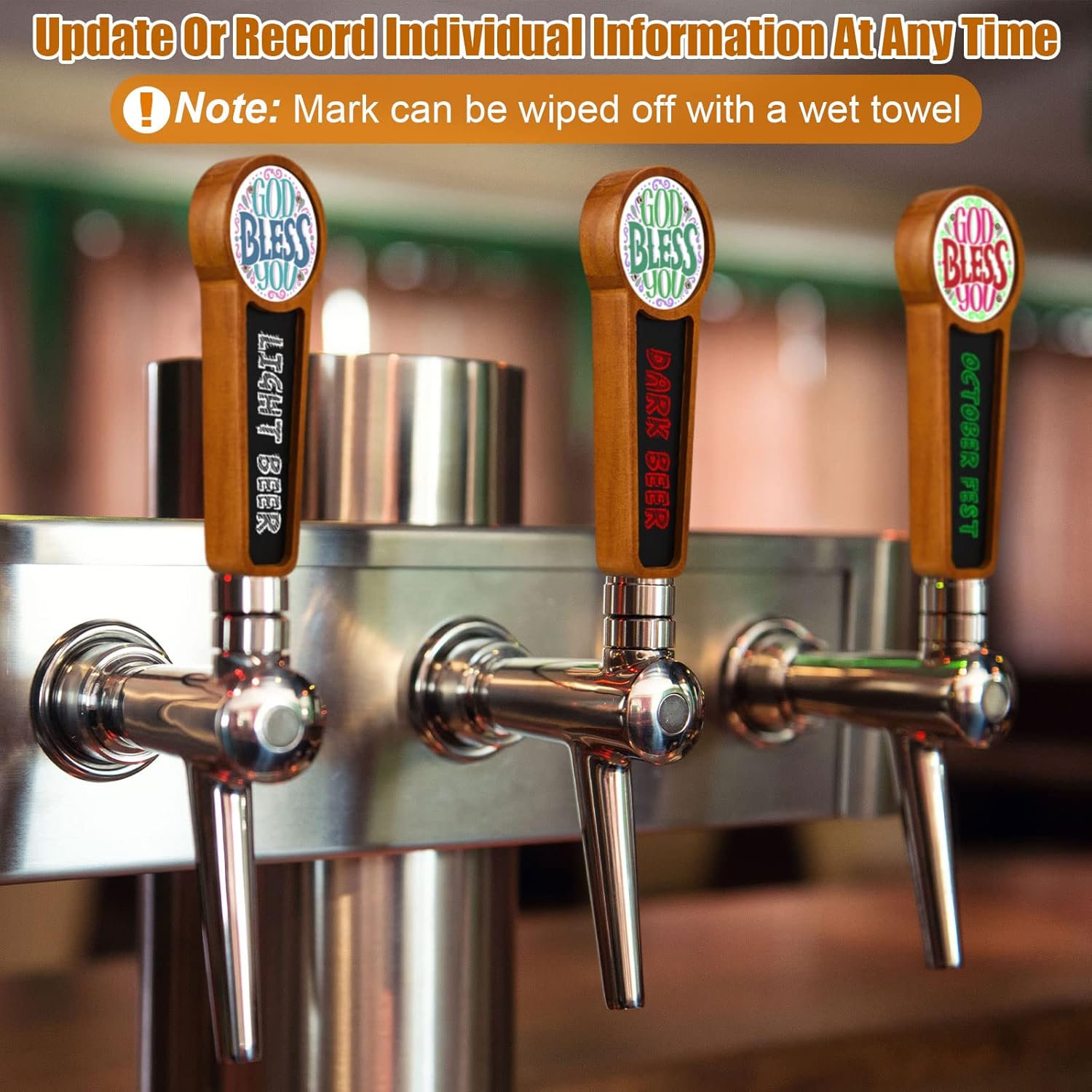 Marsui 8 Pack Wooden Chalkboard Beer Tap Handle Keg Tap Handle for Kegerator with Changeable Logo and 8 Pens Bar Restaurant Brewery Craft Tap Handle Beer for Wedding Lovers Homebrew