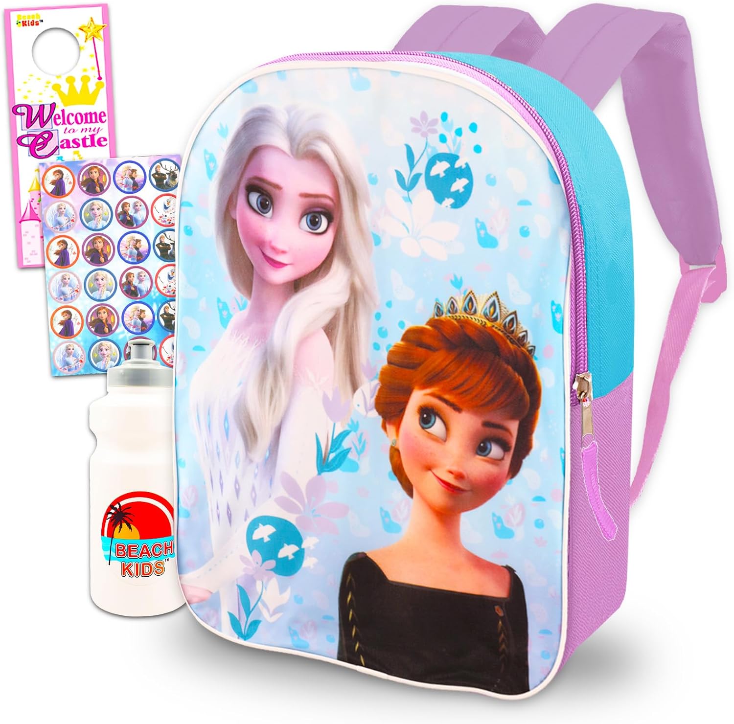 Disney Frozen Backpack for Girls, Kids - Bundle with 15" Elsa and Anna Elementary School Bag Plus Water Bottle, Stickers, More | Disney Frozen Backpack for Kids
