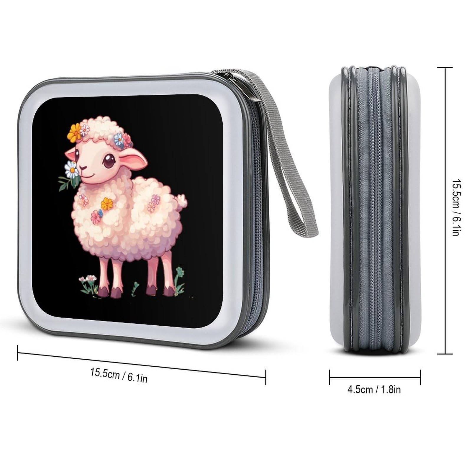 Cute Sheep with Flower CD Case Portable DVD Holder Storage Organizer for Home Travel