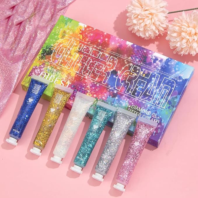 Body Glitter Gel, Kmeamty 6 Colors Mermaid Sequins Chunky