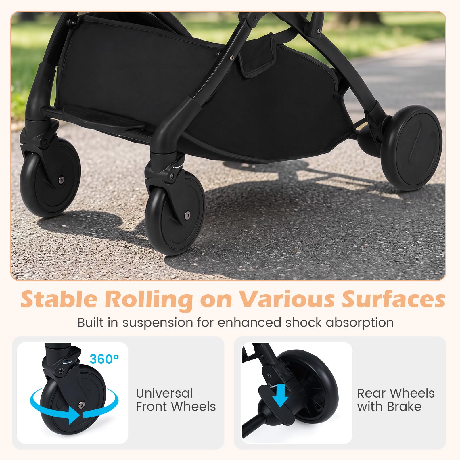 COSTWAY Kinderwagen klappbar mit Regenschutz, Reisebuggy mit verstellbarem Rückenlehne, Fußstütze, Verdeck & Griff, Babywagen mit Liegefunktion, Buggy für Baby bis 3 Jahren, 15 kg belastbar (Schwarz)
