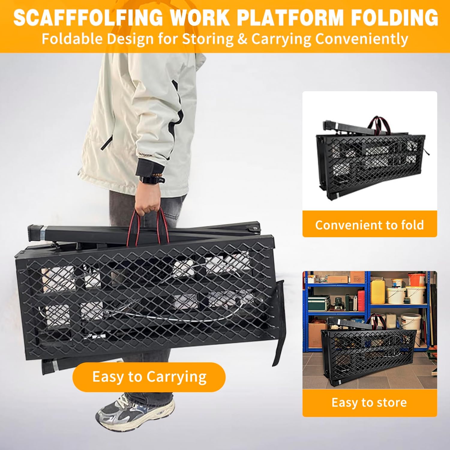 Scaffolding Work Platform, 29.9" to 47.2" Height Adjustable Work Platform, Foldable Scaffold for Building Construction, Interior Painting, Home Improvement（450LBS Capacity, Black,5 Heights Options)