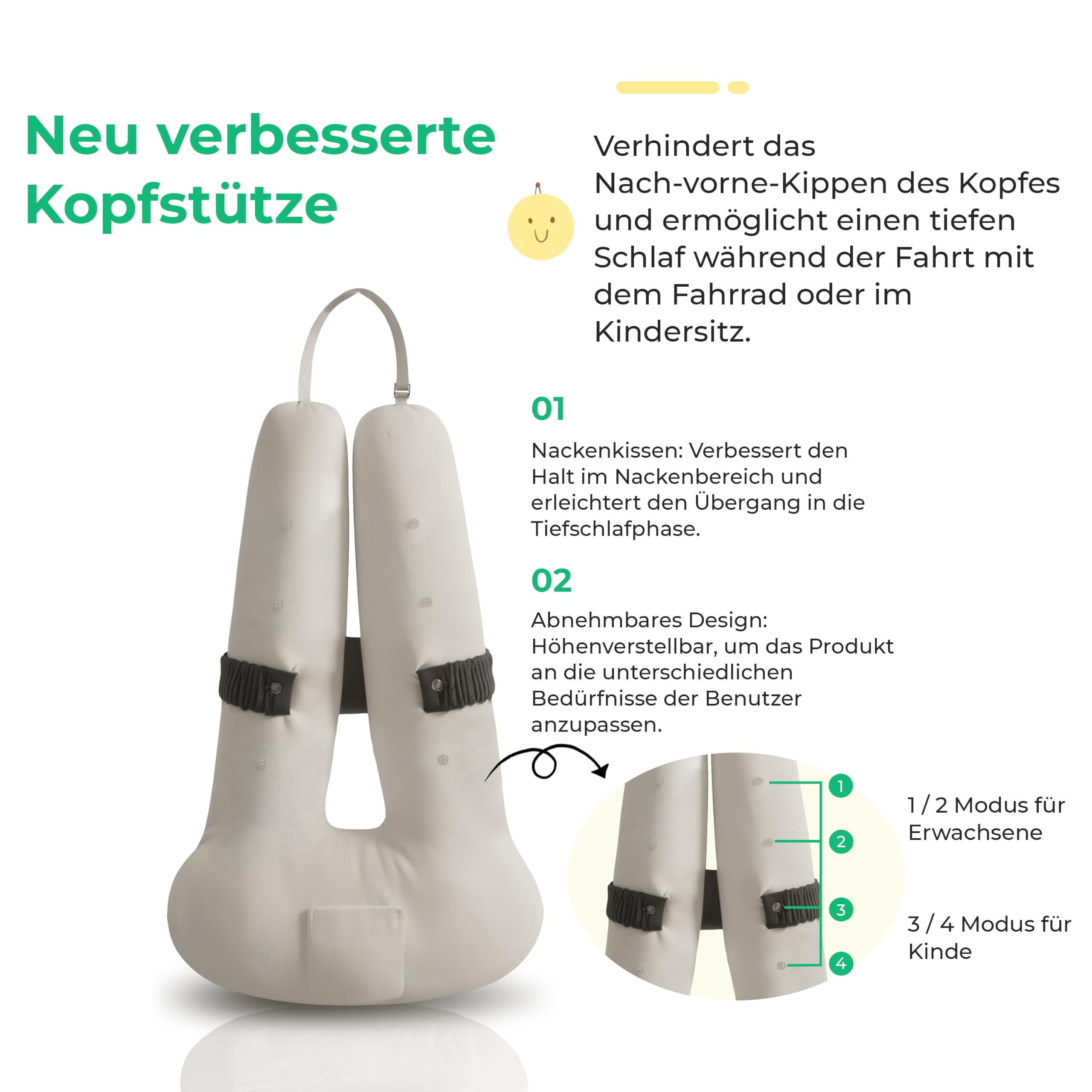 Reisekissen Memory Foam, Ergonomisches Nackenkissen für Flugzeug, Auto und Bahn, Beige 71 x 46 x 12 cm
