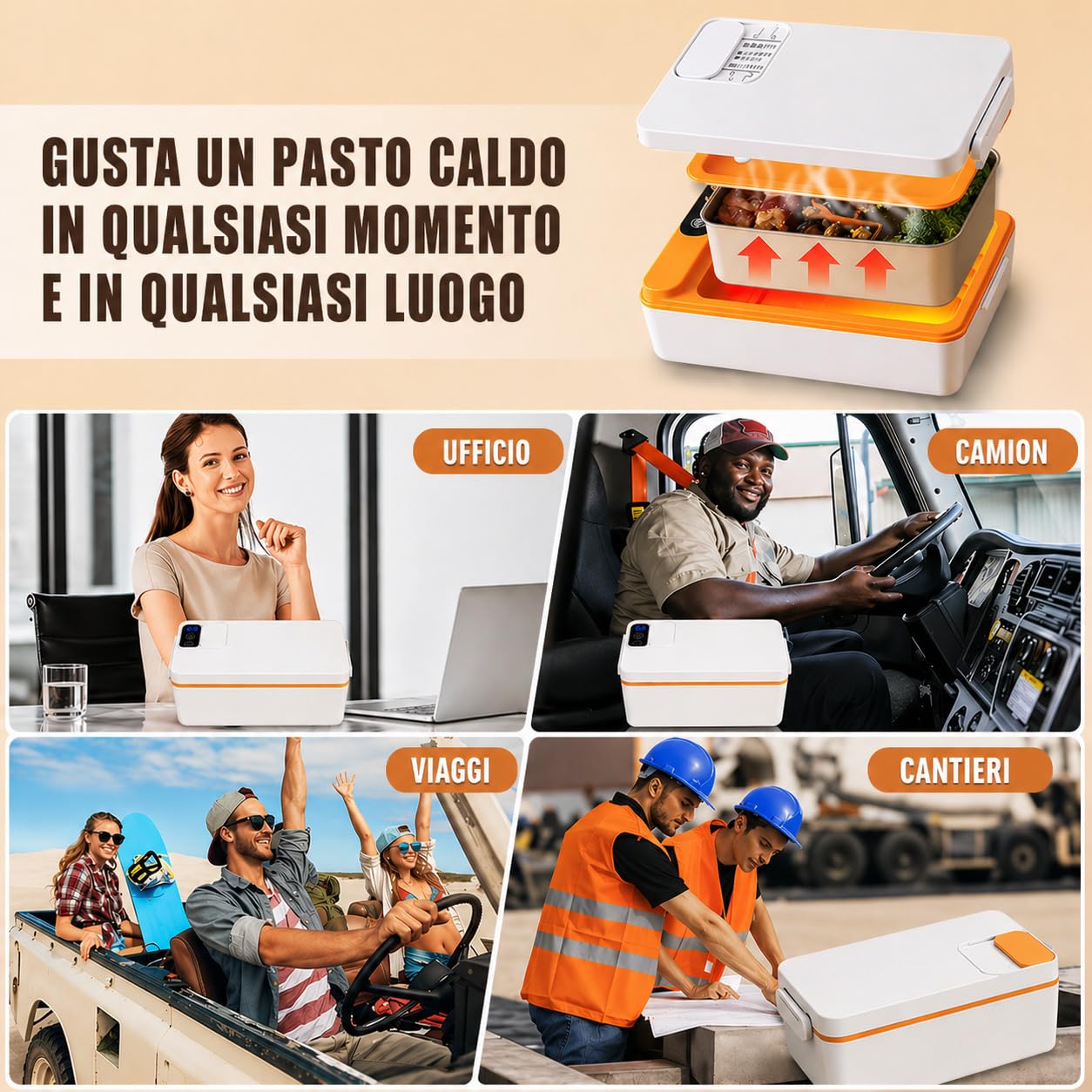 Contenitore per il pranzo elettrico, senza fili, 1 l, con batteria, 12000 mAh, riscaldabile, portatile, in acciaio inox, con display e timer, per lavoro, ufficio, auto, campeggio