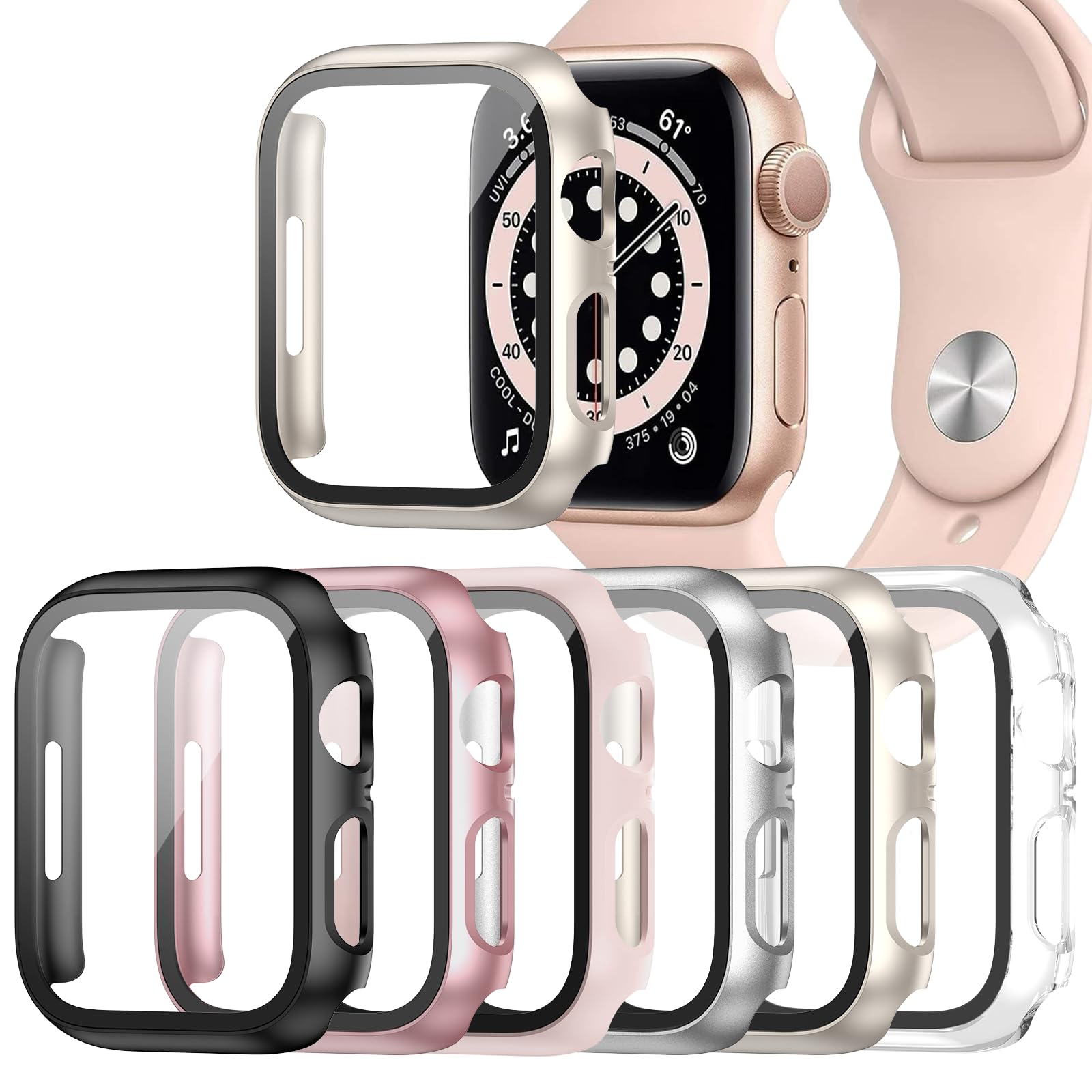 Set di 6 custodie per Apple Watch Series 3/2/1 da 42 mm, protezione per lo schermo in vetro temperato, policarbonato rigido, ultrasottile, antigraffio, protezione completa per