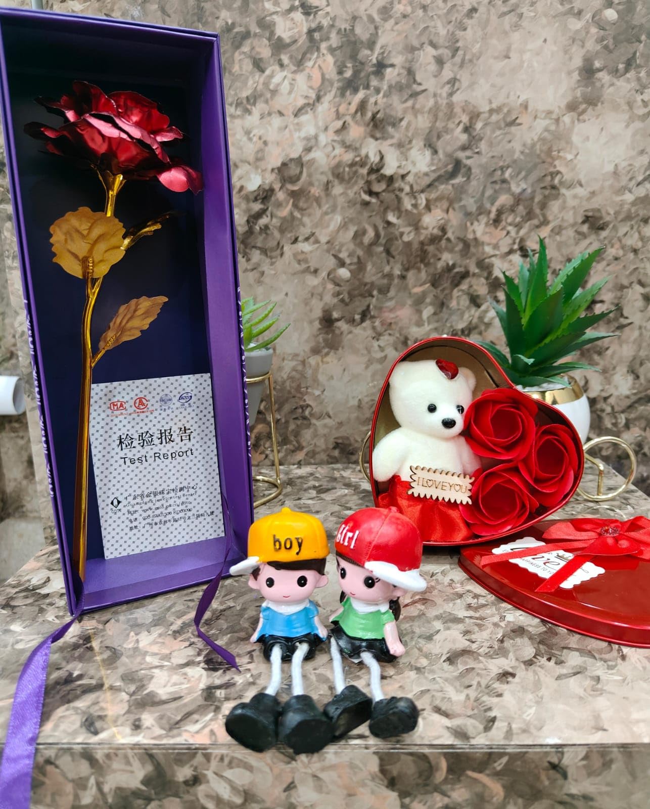 Golden Rose Combined with Teddy Box and Cute Couple-image-47