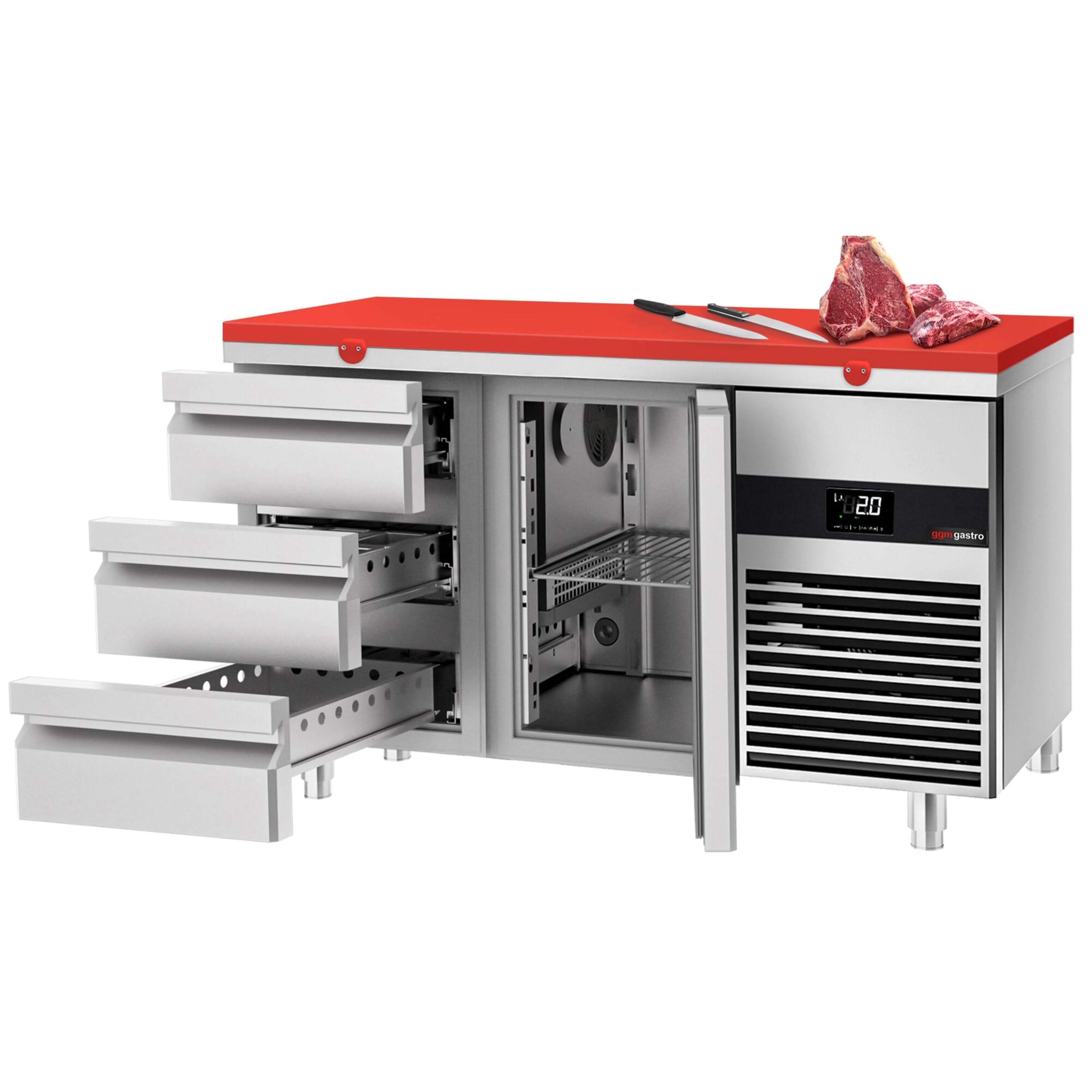 GGM Gastro Kühltisch Premium 1400x700mm mit 1 Tür und 3 Schubladen