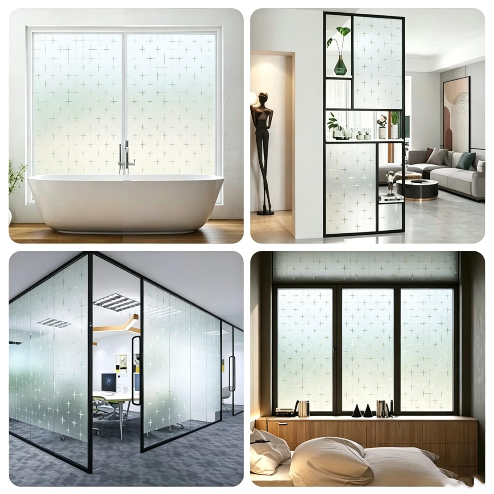 Fensterfolie Blickdicht Sichtschutzfolie Fenster 110 x 210 cm Wiederverwendbare Anti-Uv Sichtschutzfolie Statisch Haftend Ohne Kleber für Zuhause Büro Badezimmer Küche, Stern