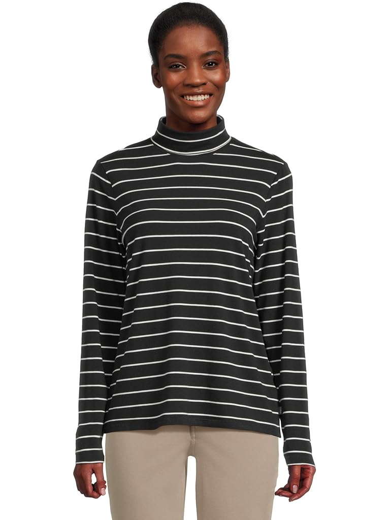 Black L.L.Bean Soft Stretch Supima Turtleneck Long Sleeve Stripe