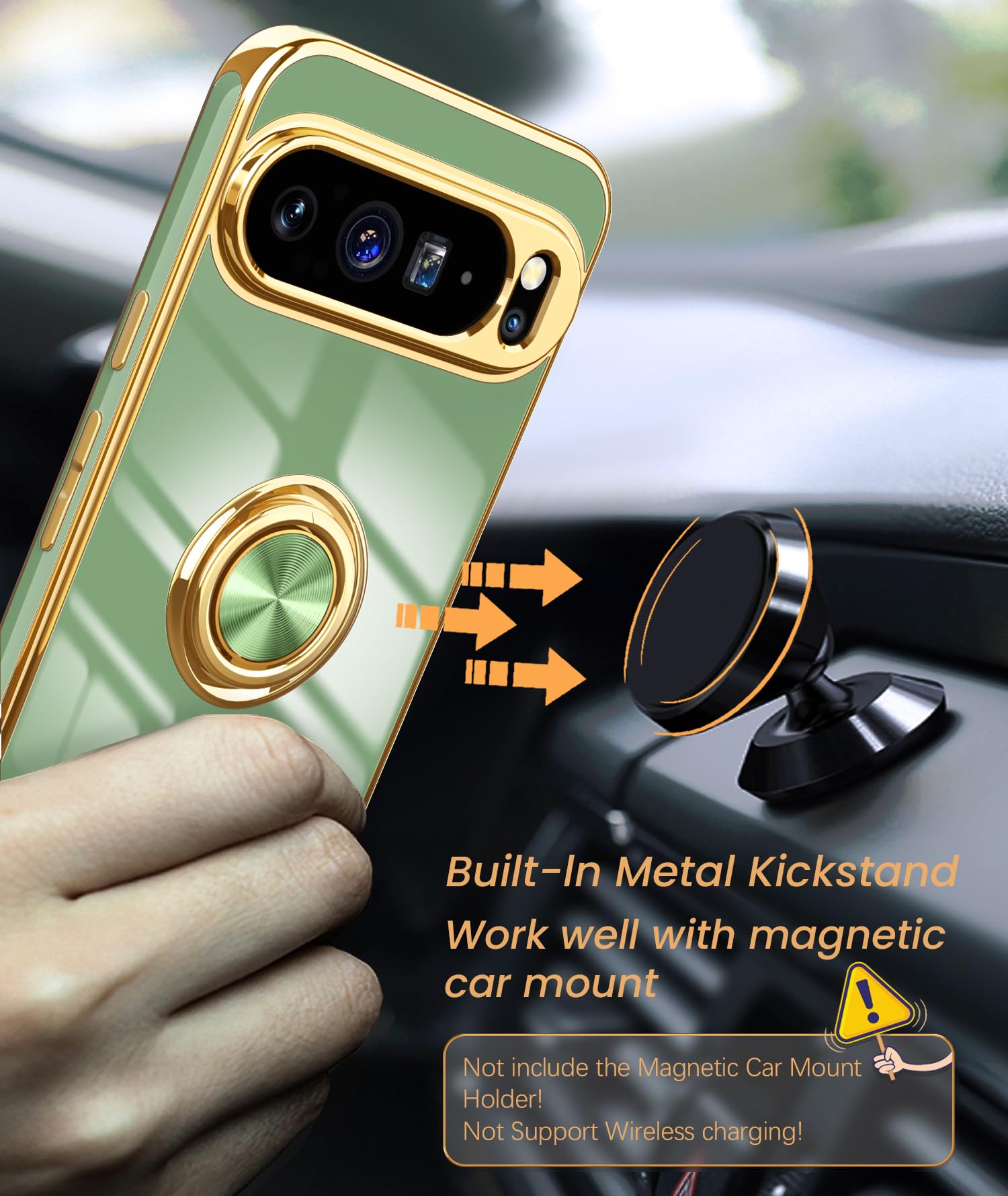 For Google Pixel 9 Pro XL Case, 360° Rotatable Ring Holder Kickstand Dual Layer Military-Grade - View #2