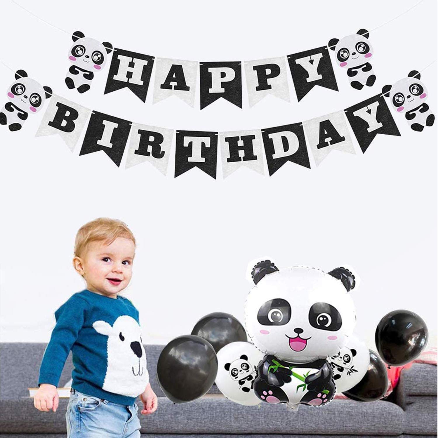 Balloons Panda Theme Birthday Decorations 30pc, Happy Birthday Banner