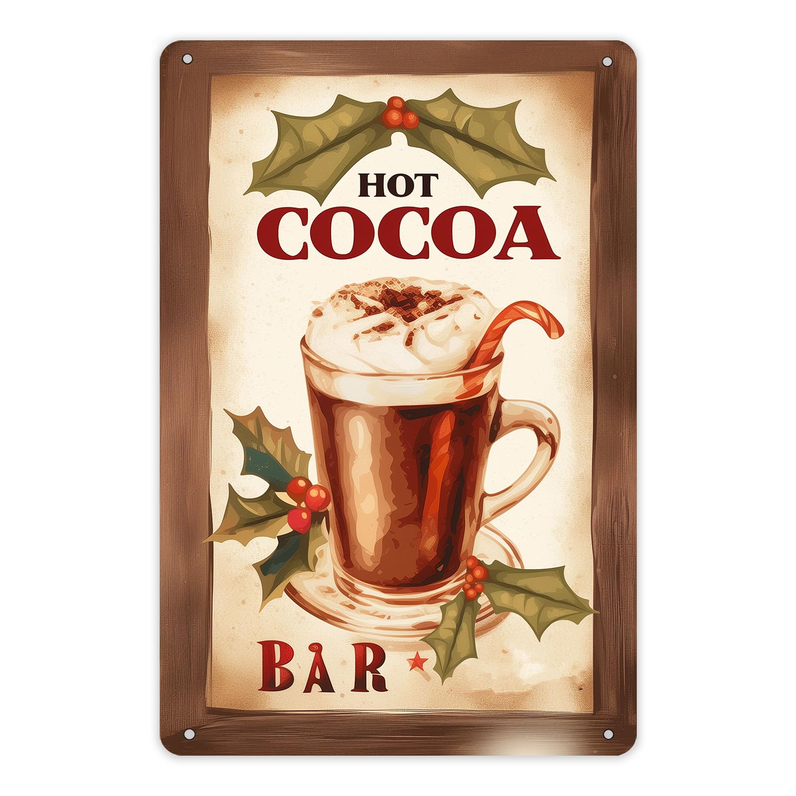 SMAZDFXX Hot Cocoa Bar Tin Sign Vintage Christmas Winter Sign Wall Decor for Home Cafe Kitchen Coffee Shop Restaurants Farmhouse Holiday Party Decoration 5.5"x8"