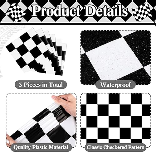 Miniatura 9 de Preboun Camino de mesa a cuadros en blanco y negro de 14 x 108 pulgadas, mantel de bandera de plástico para aniversario, boda, fiesta de cumpleaños,