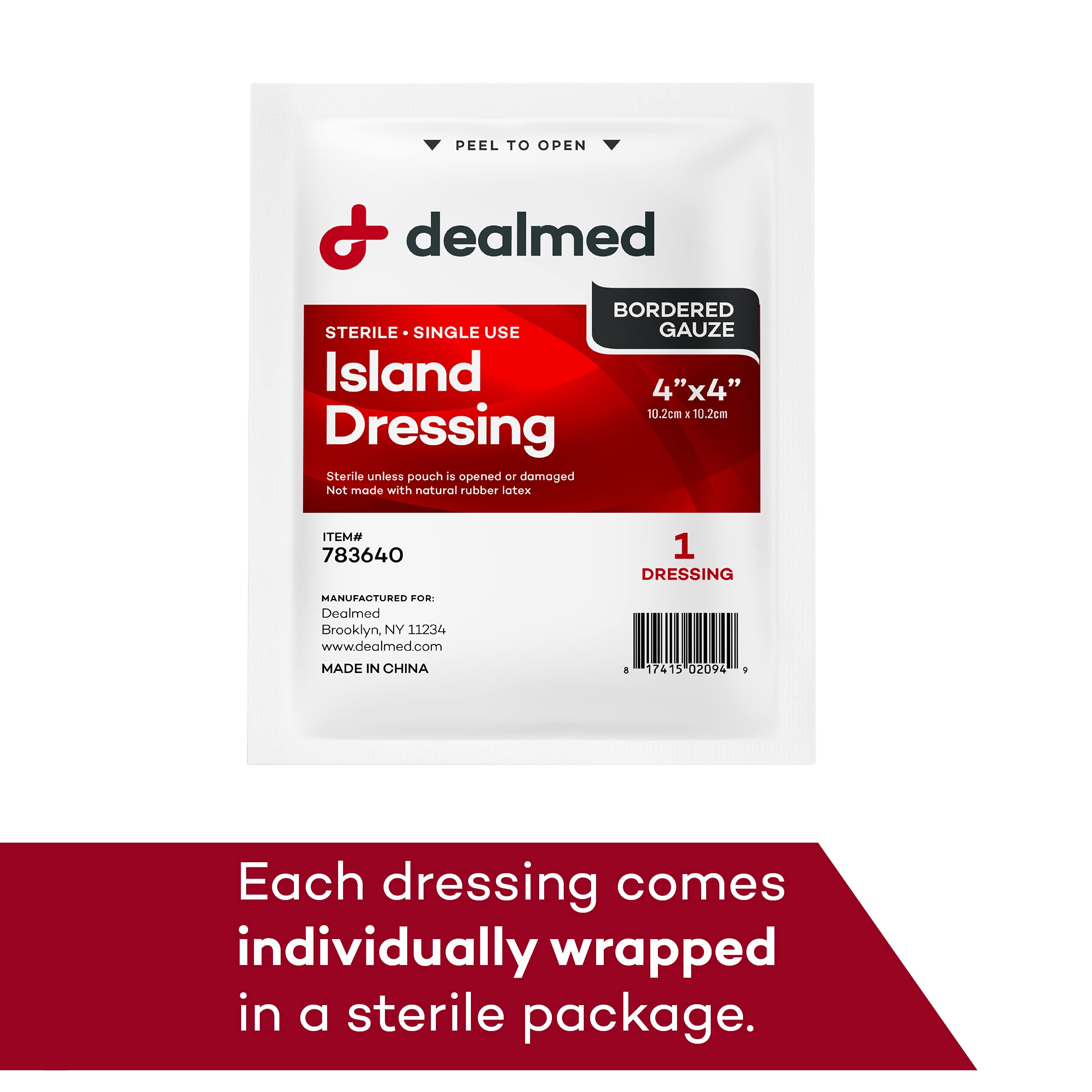 Dealmed Sterile Bordered Gauze Island Dressings 25 Count, 4" x 4