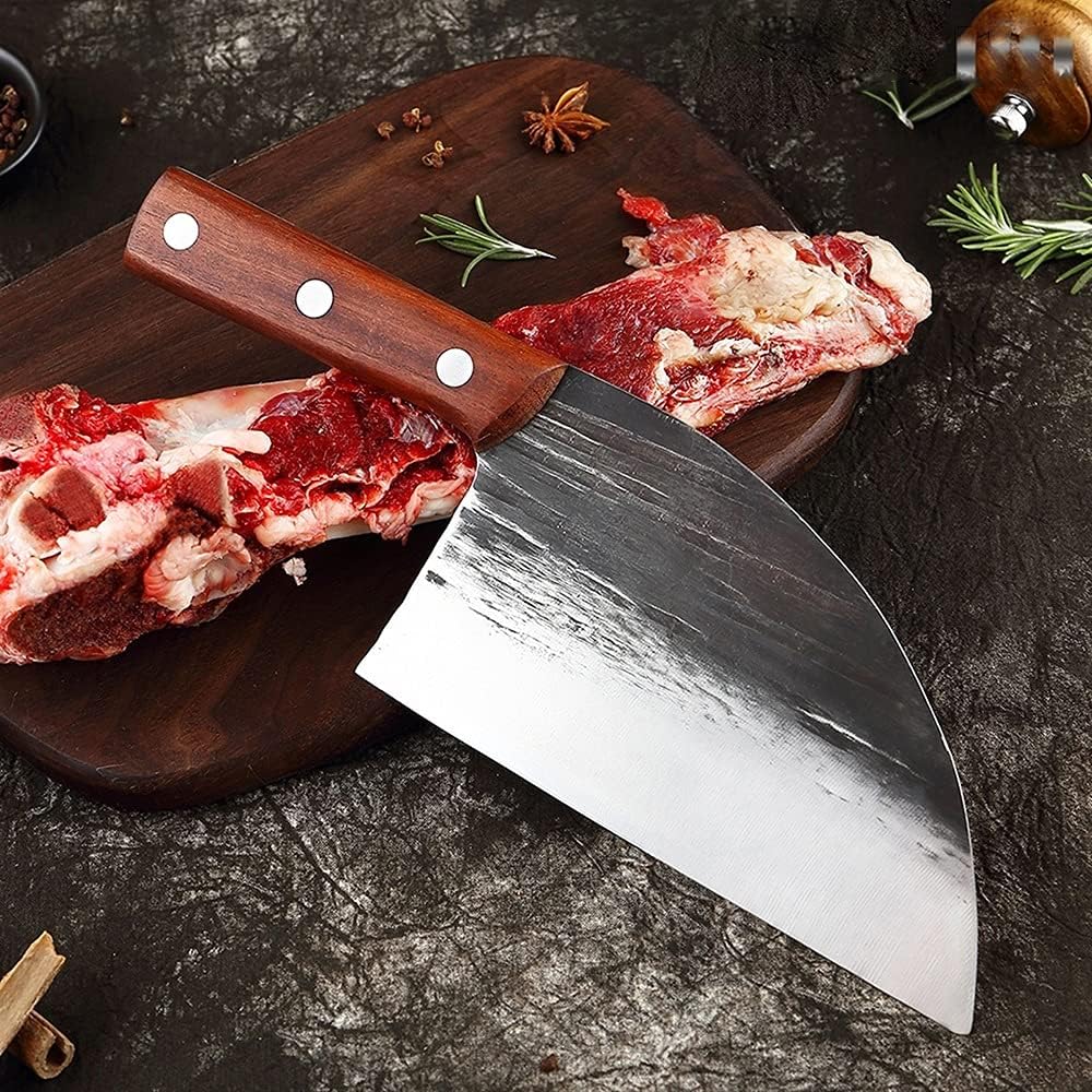 MAYiT Meat Cleaver Knife, Professional Chinese Handmade Forged Carbon Steel Chef Kitchen Slicing Knife Cleaver Knife Traditional Cooking Tools