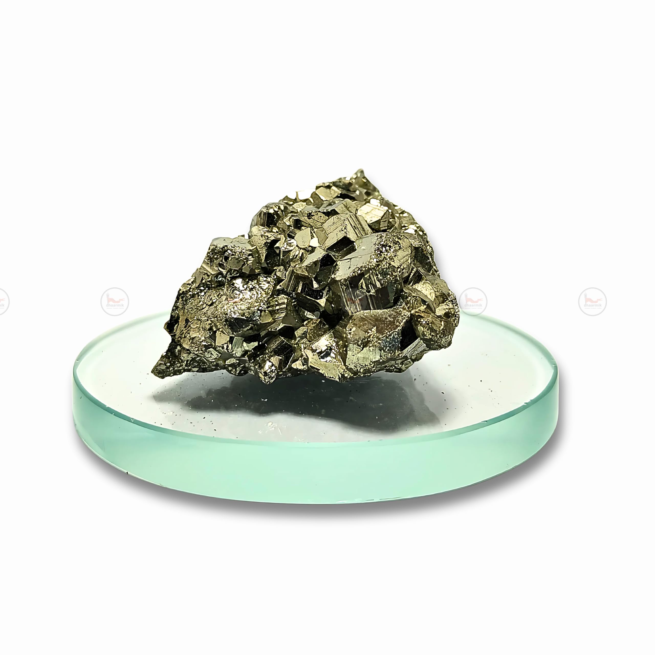 Dhaarmik Natural AAA Pyrite Raw Stone With FREE GLASS BASE (Peru) for Wealth & Abundance – Healing Crystal for Energy, Positivity, and Feng Shui | Ideal for Home Decor & Reiki (Certified) [35GM - 100GM]-image-48