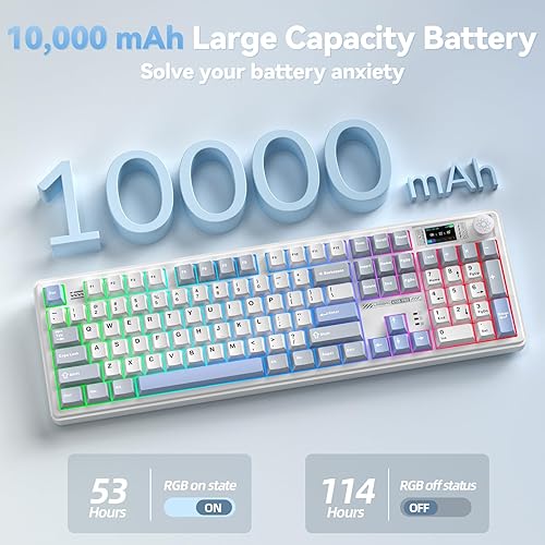Miniatura 9 de LINGBAO K108 Pro Wireless Mechanical Keyboard with Screen & Knob, Full Size Creamy Keyboard with Number Pad, 10000mAh Battery, PBT Keycaps, RGB
