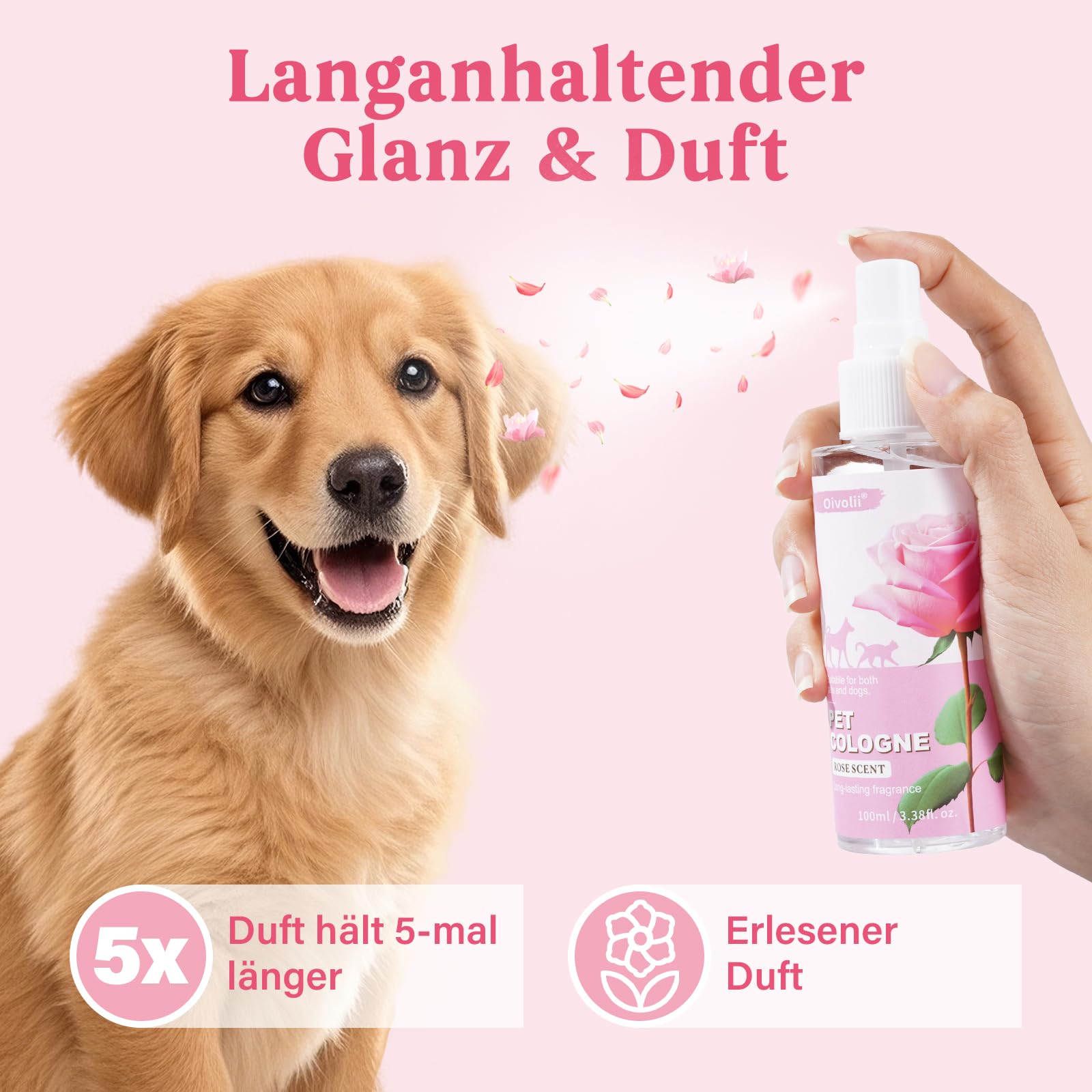 Naturalna woda kolońska dla zwierząt domowych, perfumy dla psów i kotów – spray do pielęgnacji premium o długotrwałym zapachu róż, dezodoryzujący, pielęgnujący i usuwa zapachy, do wszystkich rodzajów