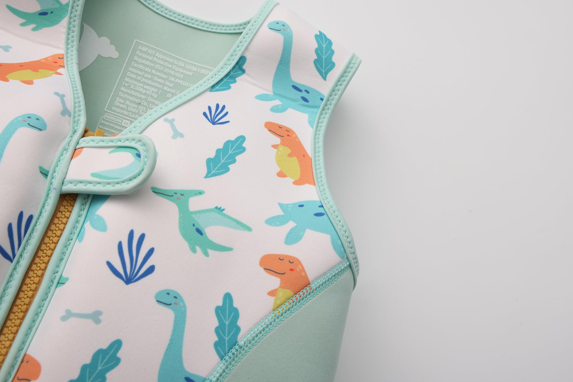 Chaleco de natación para niños de 3 a 6 años, diseño de dinosaurio, cremallera segura y cinturón ajustable, material de alta calidad sin químicos nocivos