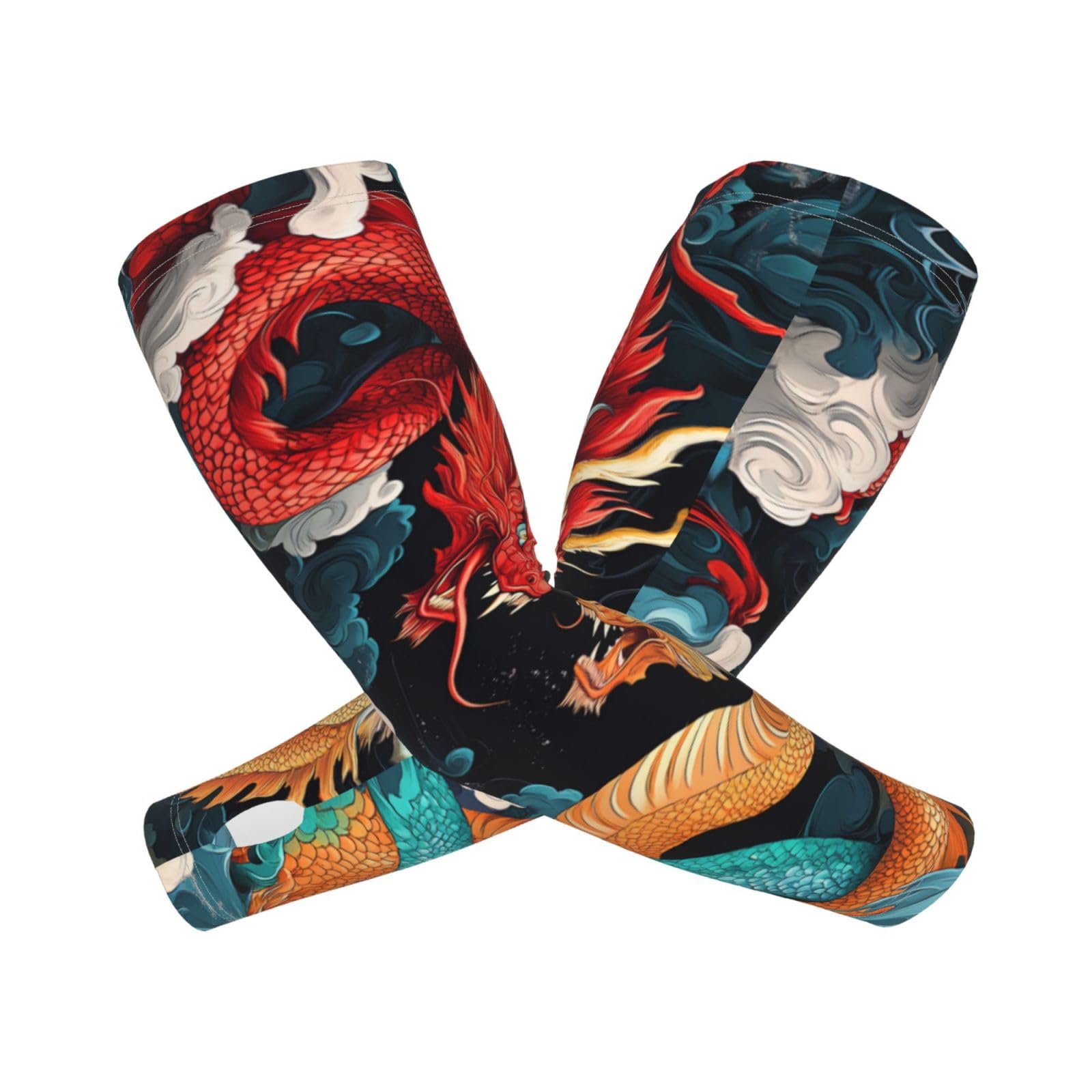 Vykmvtyb Dragon And Blue Ocean Sun Protection Cooling Arm Sleeves For Men Women, Uv Compression Cooling Sleeve For Sports,Cooling Comfort, And Versatility