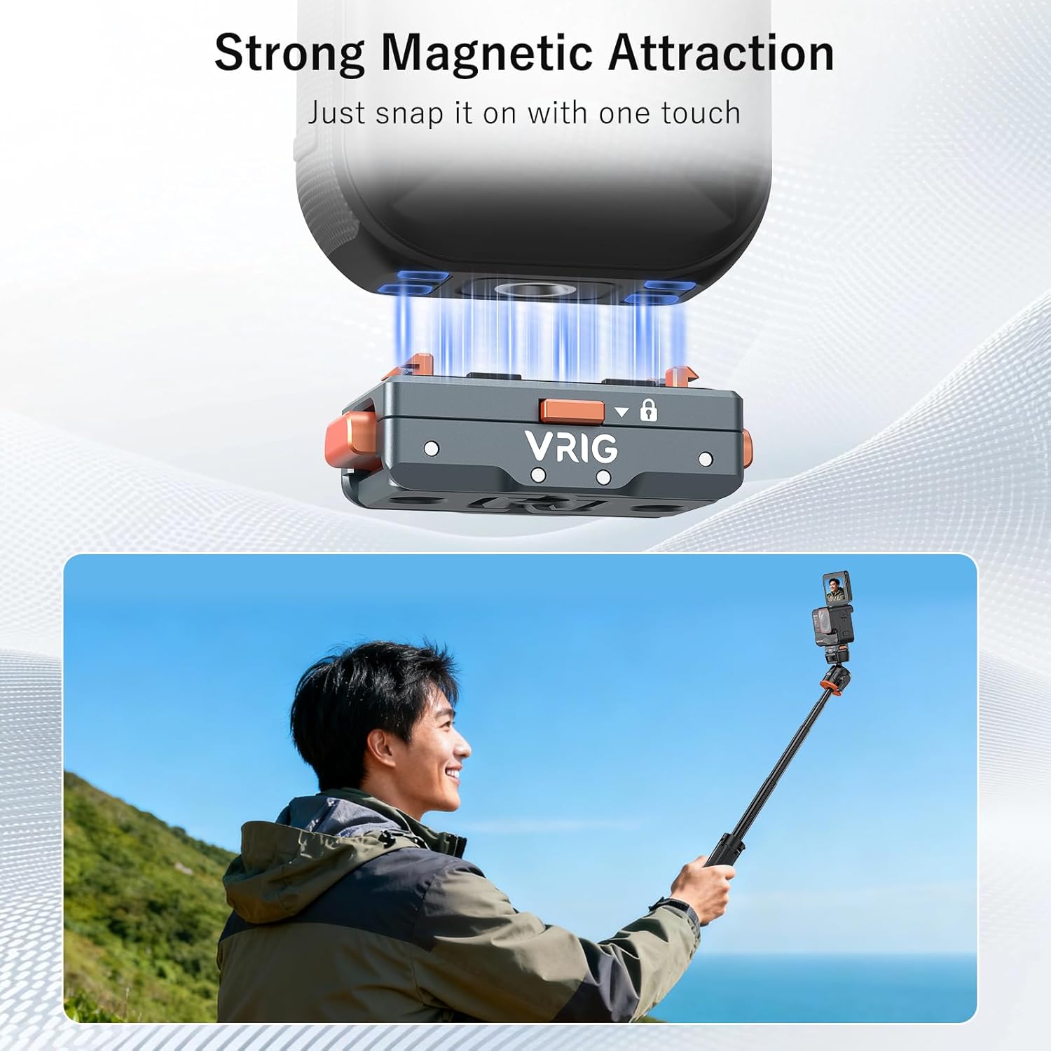 VRIG Magnetic Quick Release Adapter Mount Compatible with Insta360 X5/X4 Air, with 1/4 Screw Hole/Adapter Connection/Safety Lock, Aluminum Alloy Safety Lock Mount for Insta 360 Ace Pro 2/Ace Pro/Ace