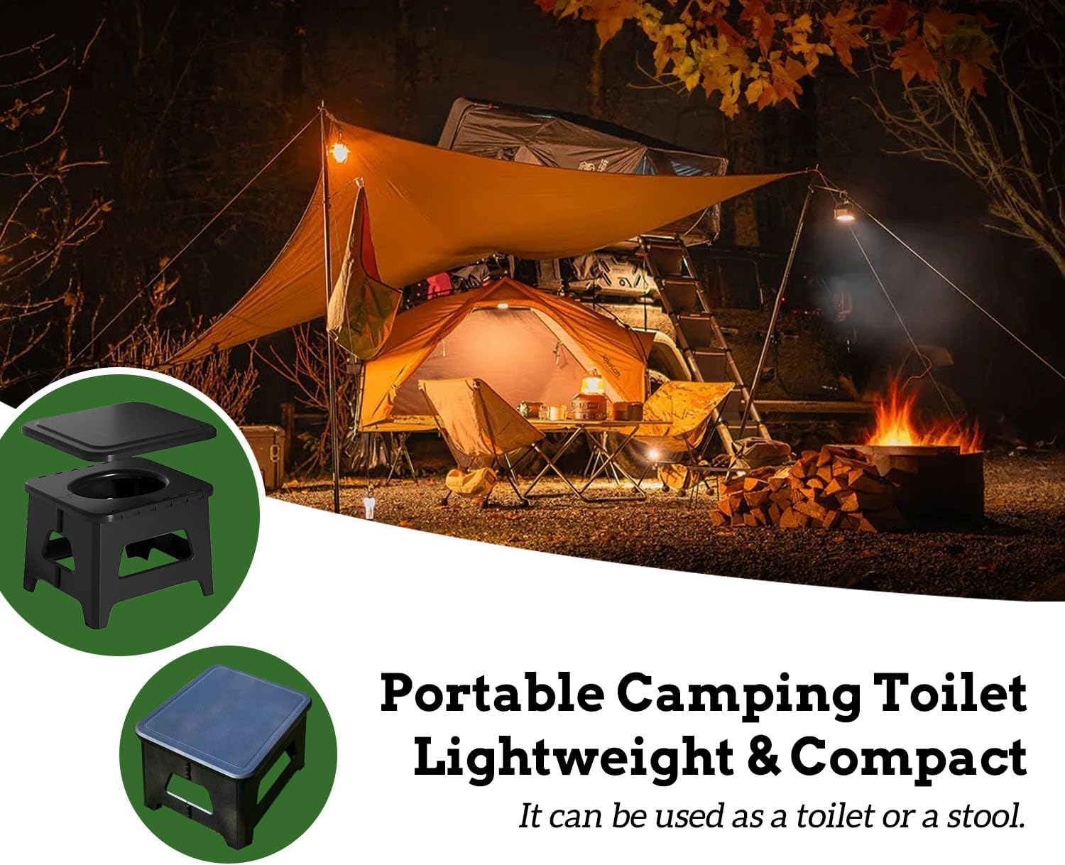 acdiac Camping Portable Toilet Chair,Firm Foldable Emergency Toilet with Lid,Folding Stool for Travel Wild Fishing Traffic Jams