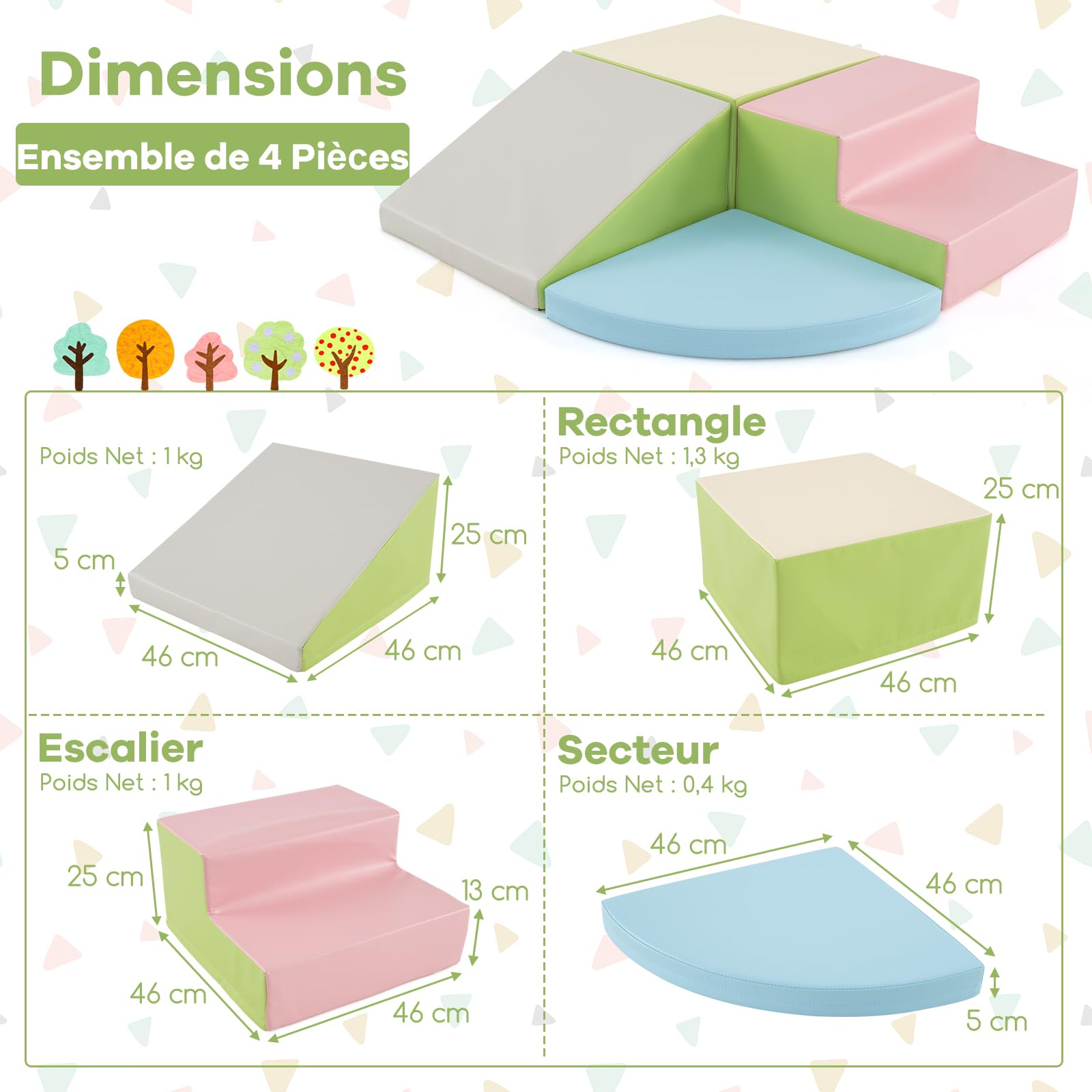 GOPLUS 4 Pcs Parcours de Motricité Bébé, Module Moticité en Mousse EPE, Revêtement en Simili Cuir, Convient pour Enfants 3 Ans+, Jouets Montessori pour Grimper, Ramper (Rose)