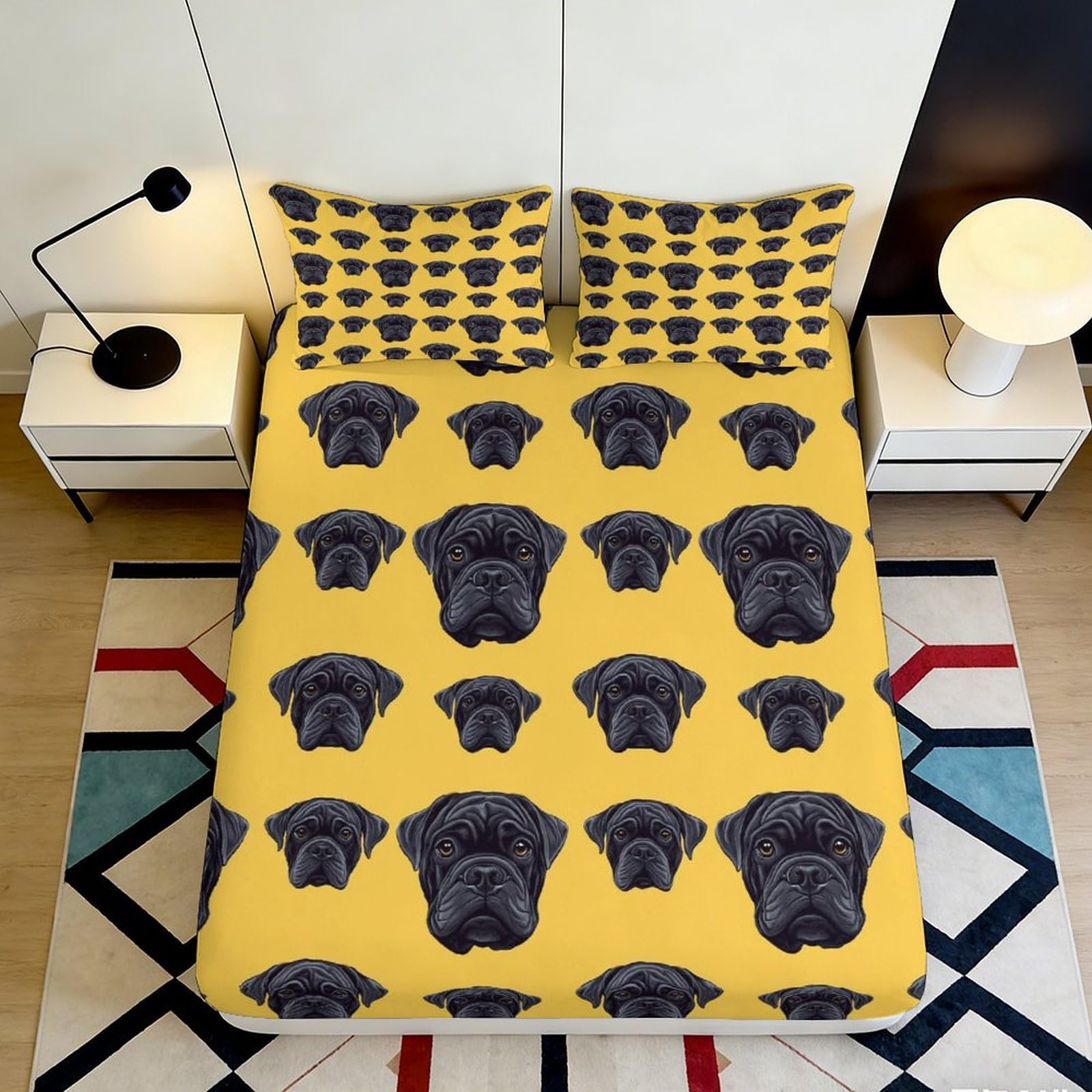 3D Printed Black Labrador Fitted Sheet Microfiber Soft Yellow Dog Head Mattress Cover for Bedroom Guest Room Decor 90x200x25cm