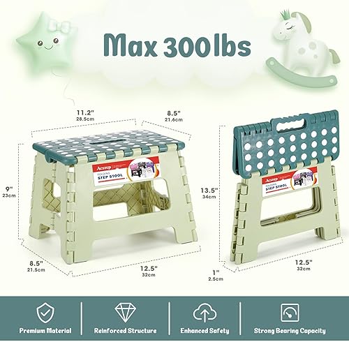 Miniatura 4 de ACSTEP Taburete plegable de 9 pulgadas, capacidad de 300 libras, taburetes plegables de plástico para niños y adultos, taburete plegable adecuado