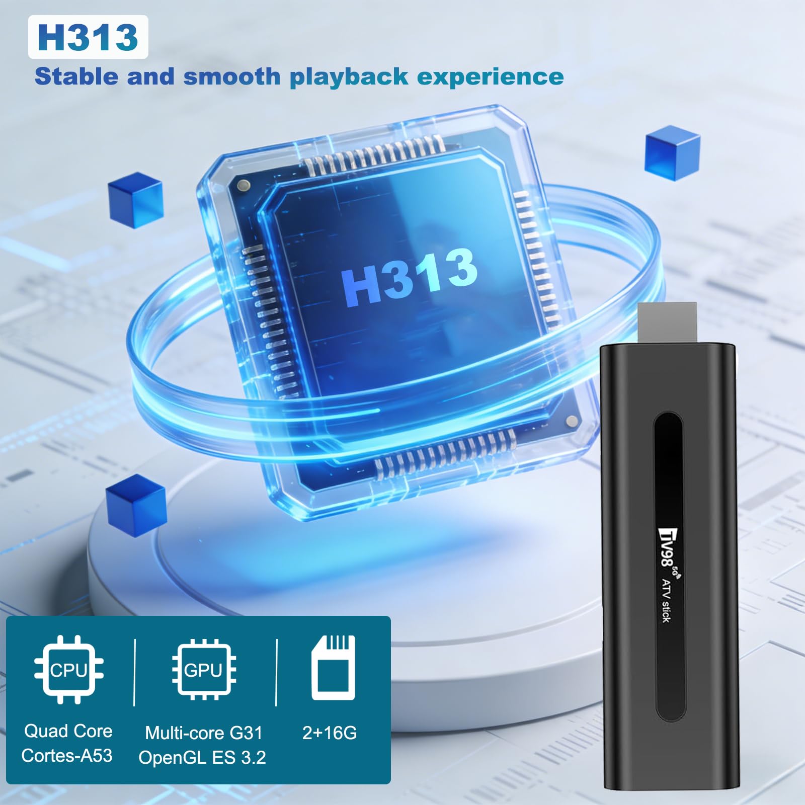Android 14.0 TV Stick, TV Stick Streaming con mando a distancia por voz, 2 GB de RAM 16 GB ROM Dual WiFi 5.8G/2.4G Bluetooth 5.0, 8K UHD Media Player para el hogar